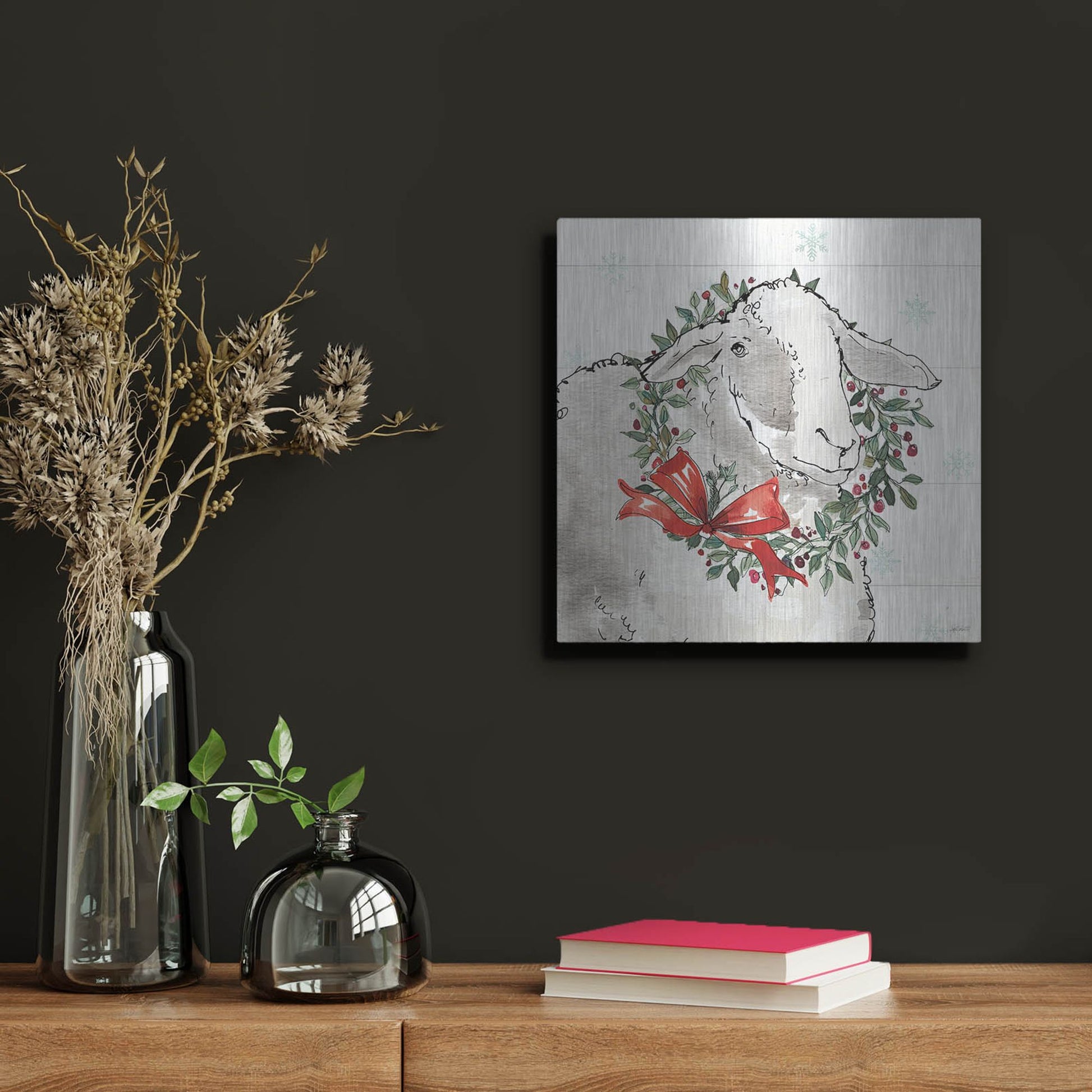 Luxe Metal Art 'Modern Farmhouse XIII Christmas' by Anne Tavoletti, Metal Wall Art,12x12