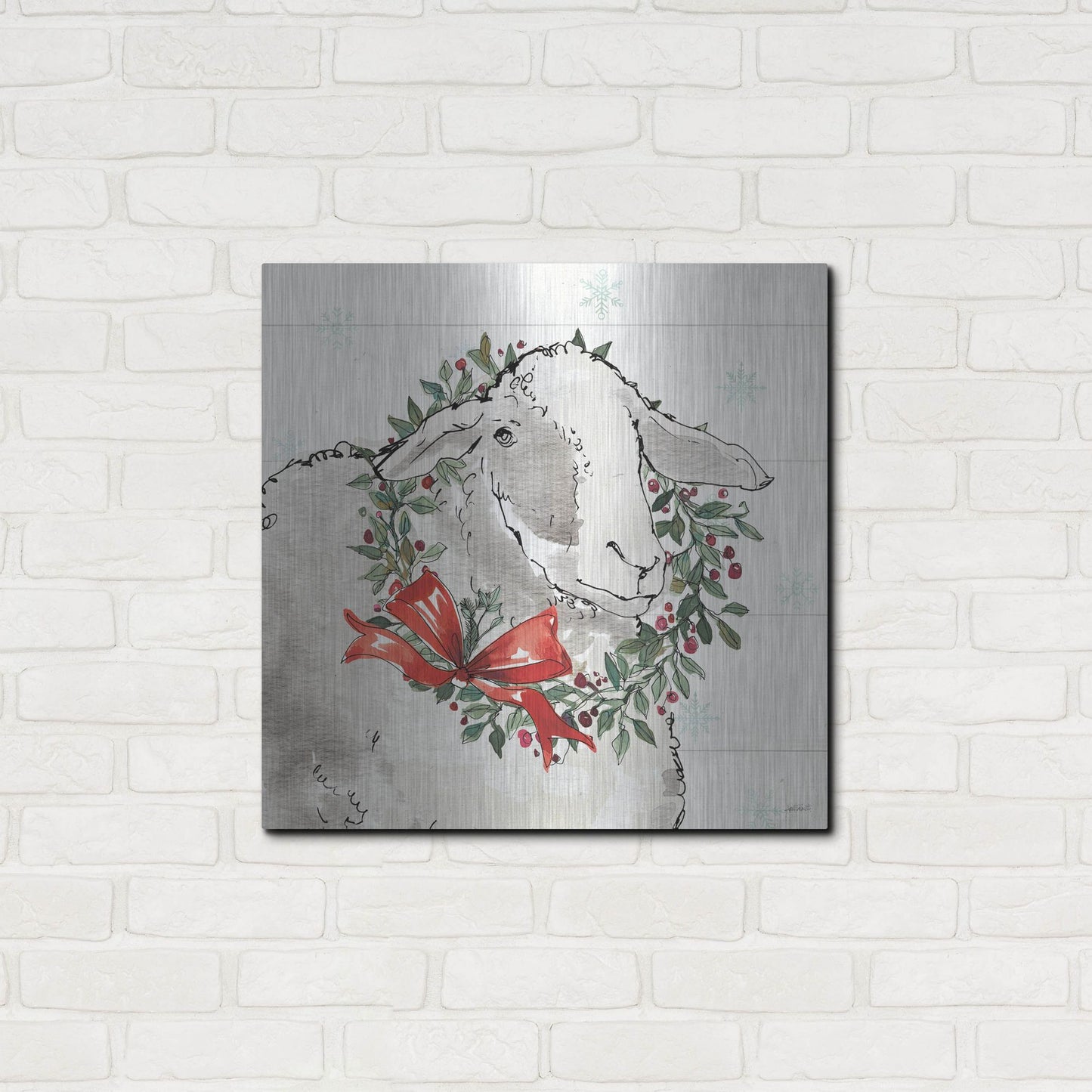 Luxe Metal Art 'Modern Farmhouse XIII Christmas' by Anne Tavoletti, Metal Wall Art,24x24