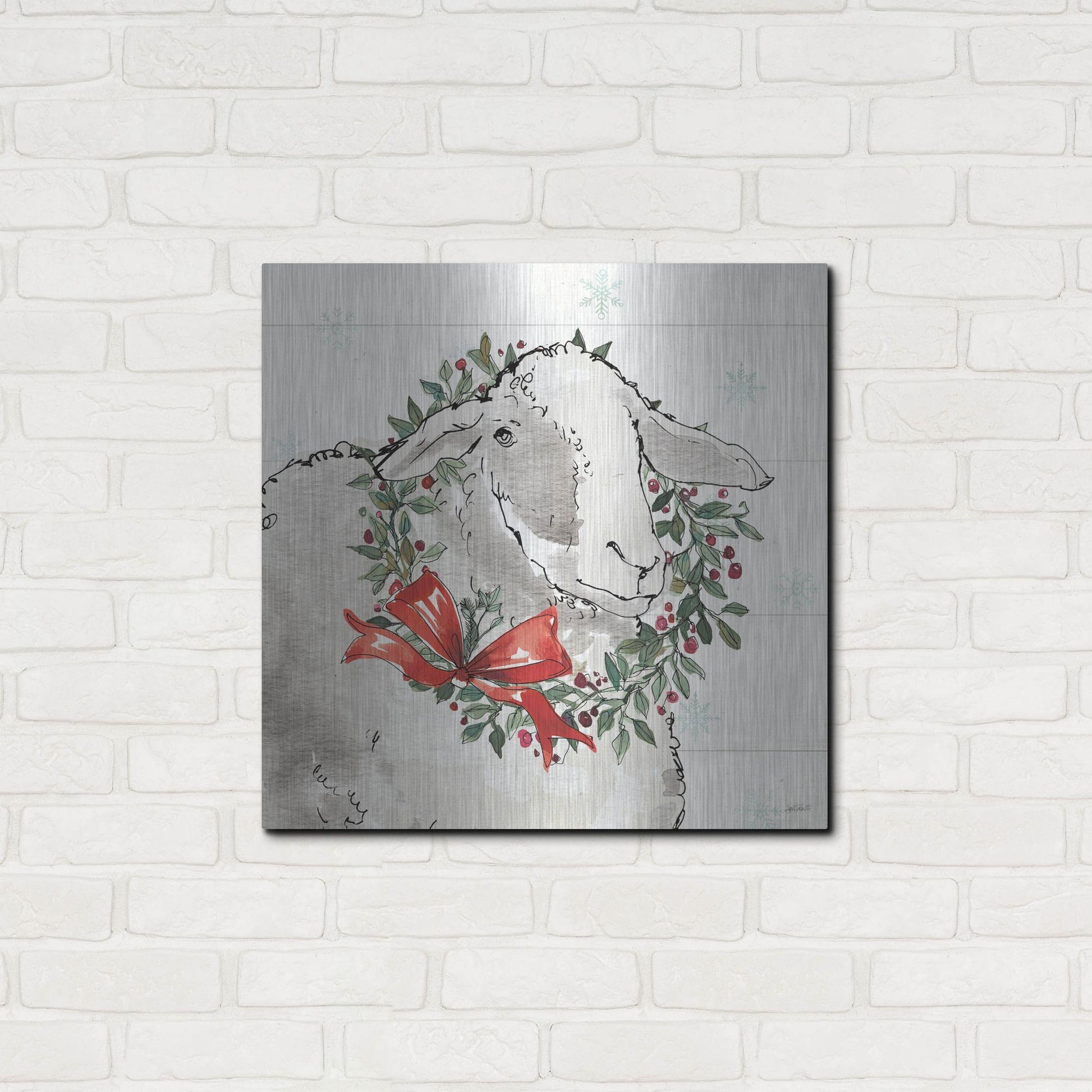 Luxe Metal Art 'Modern Farmhouse XIII Christmas' by Anne Tavoletti, Metal Wall Art,24x24
