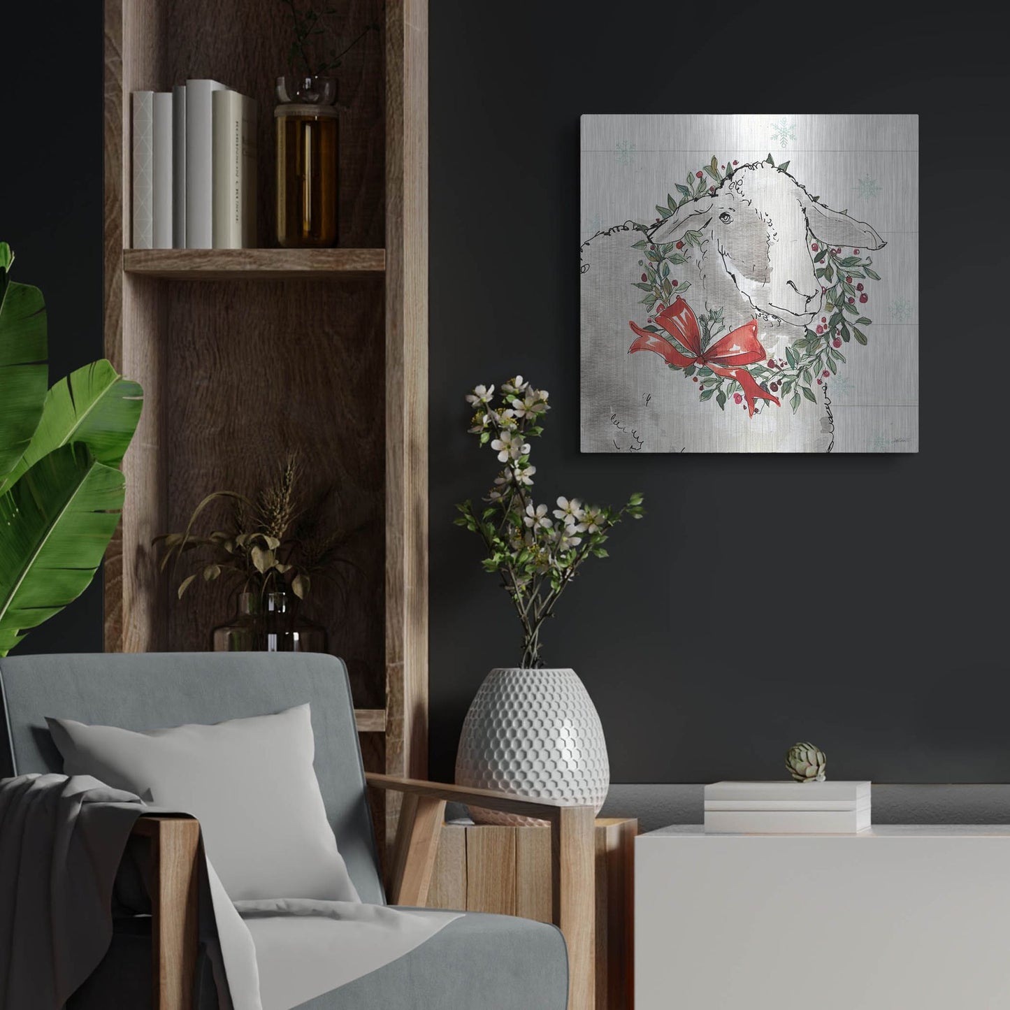 Luxe Metal Art 'Modern Farmhouse XIII Christmas' by Anne Tavoletti, Metal Wall Art,24x24