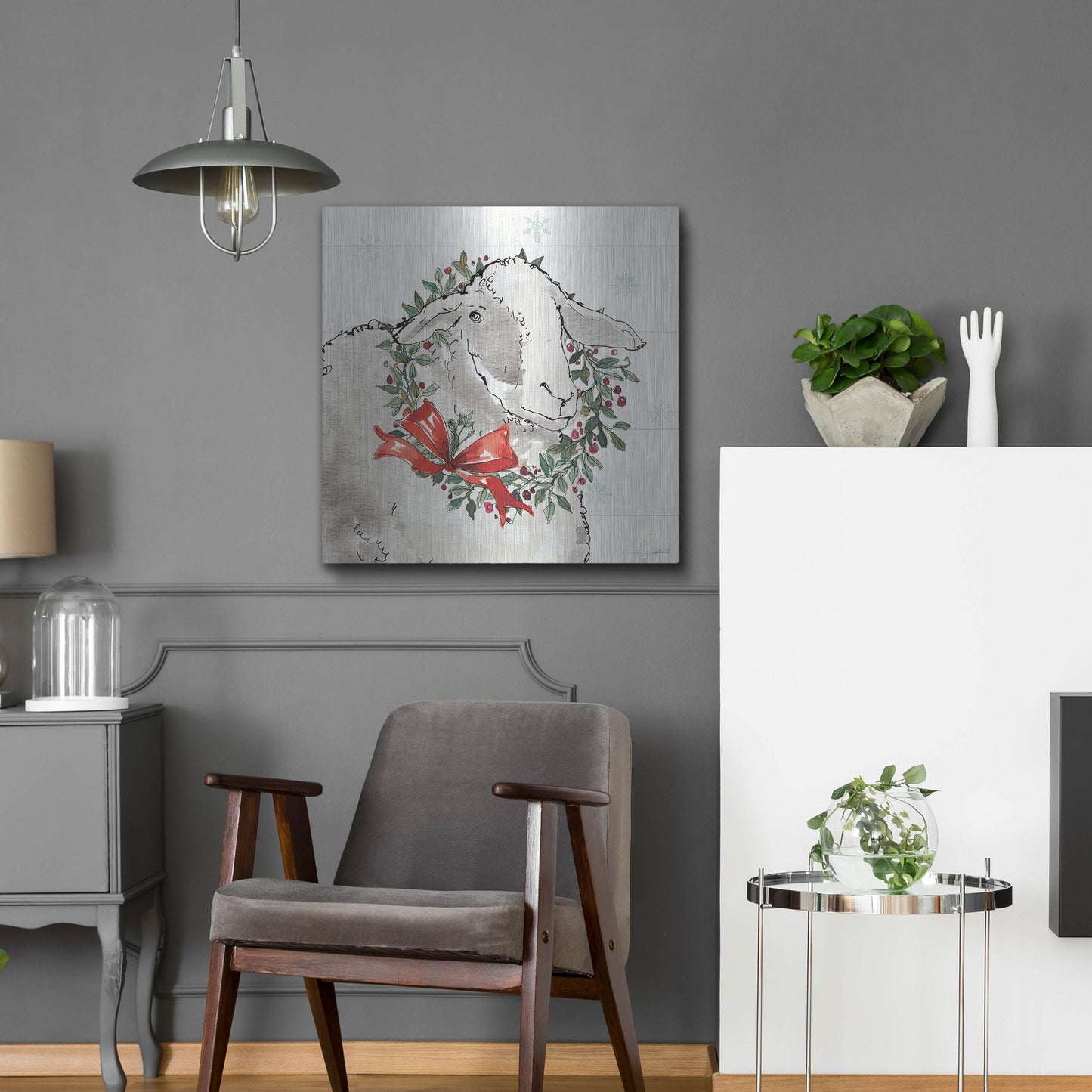 Luxe Metal Art 'Modern Farmhouse XIII Christmas' by Anne Tavoletti, Metal Wall Art,24x24