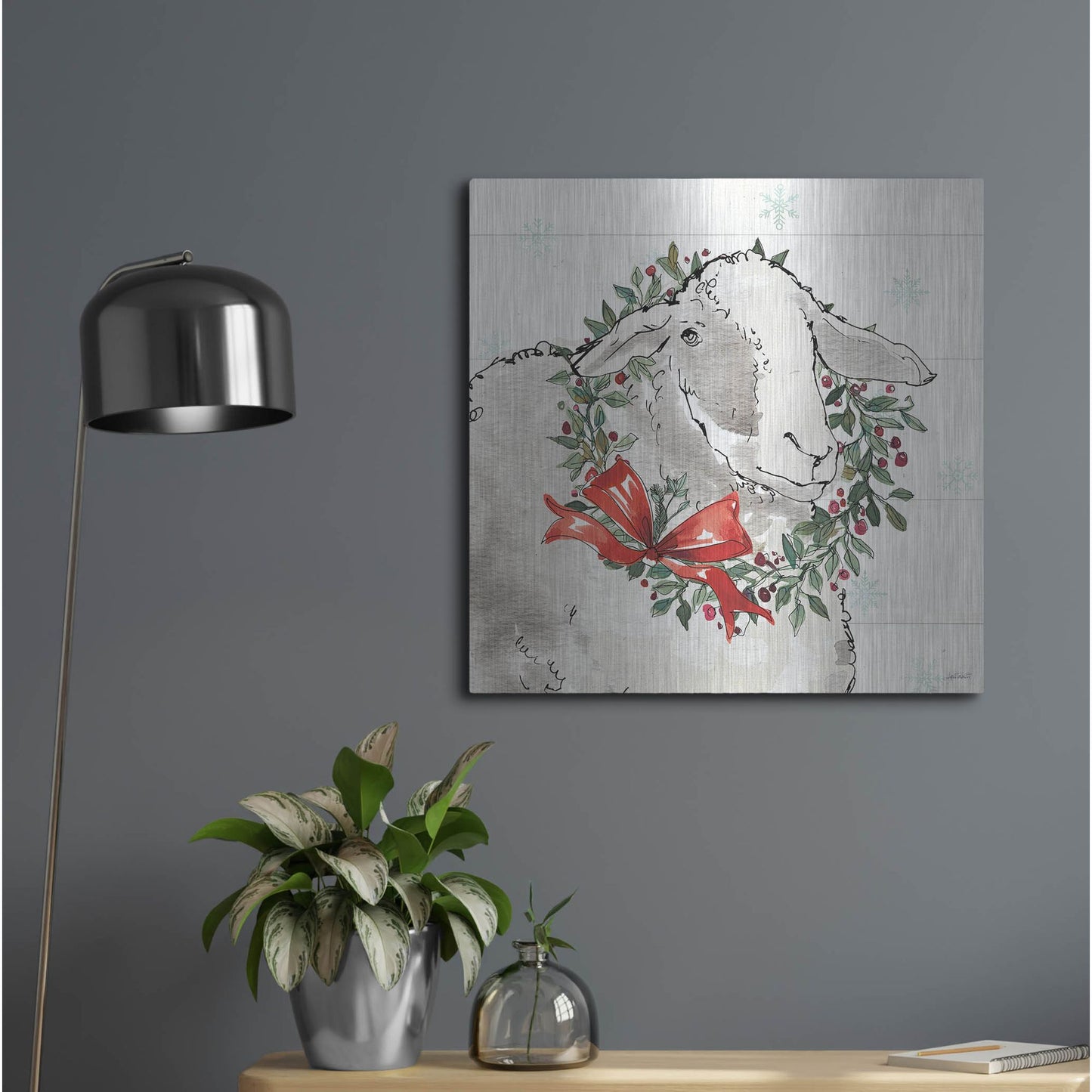 Luxe Metal Art 'Modern Farmhouse XIII Christmas' by Anne Tavoletti, Metal Wall Art,24x24