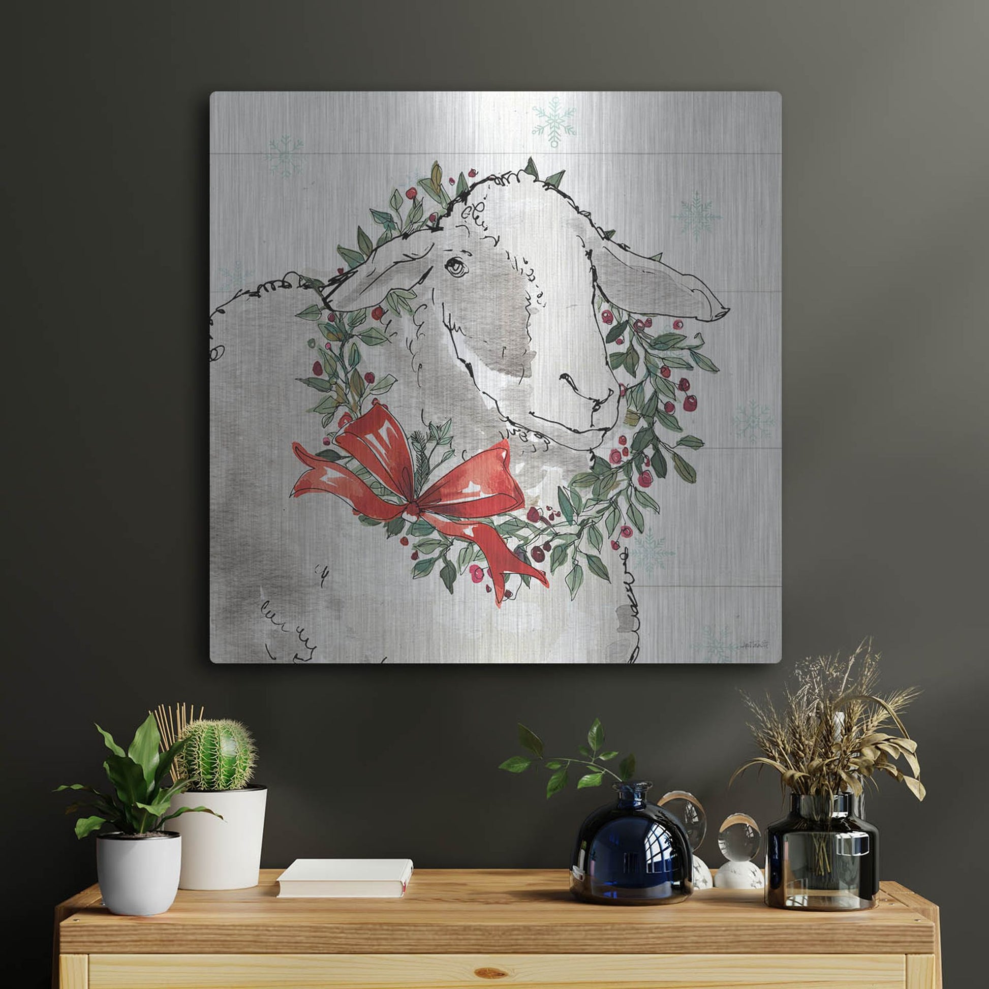Luxe Metal Art 'Modern Farmhouse XIII Christmas' by Anne Tavoletti, Metal Wall Art,24x24