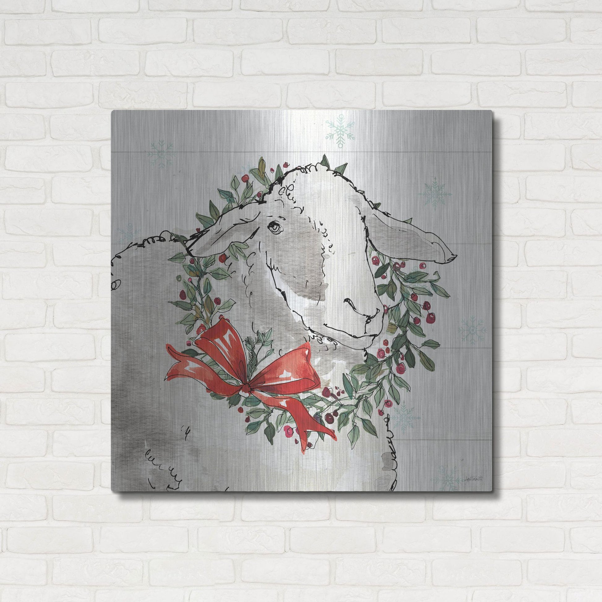 Luxe Metal Art 'Modern Farmhouse XIII Christmas' by Anne Tavoletti, Metal Wall Art,36x36
