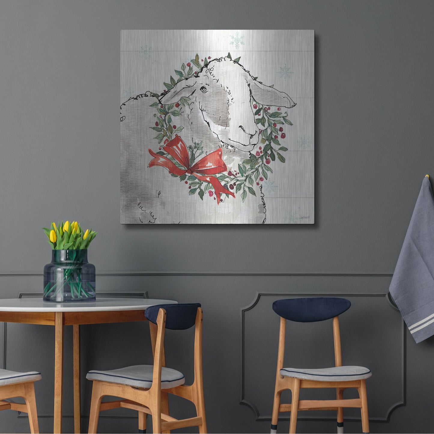 Luxe Metal Art 'Modern Farmhouse XIII Christmas' by Anne Tavoletti, Metal Wall Art,36x36