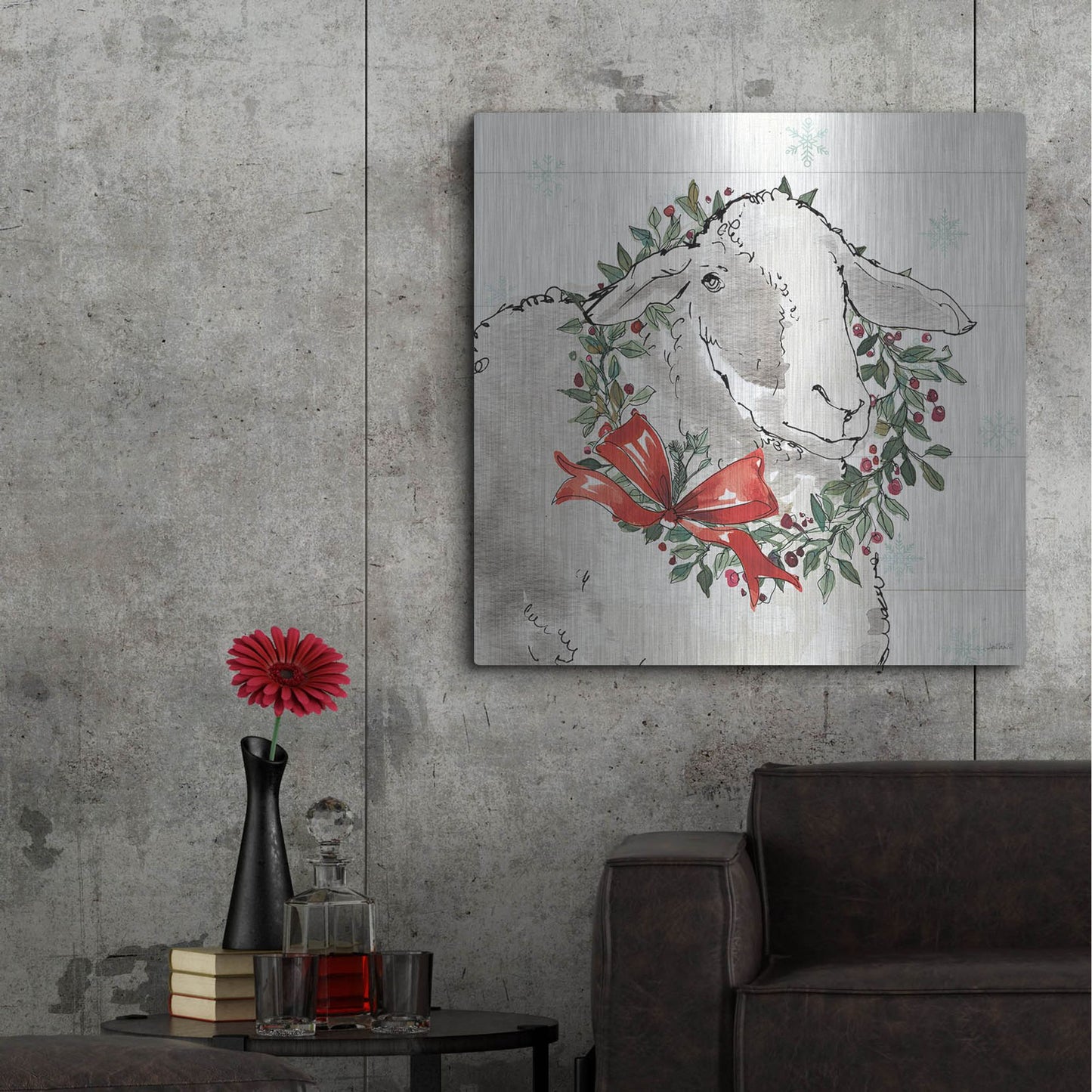 Luxe Metal Art 'Modern Farmhouse XIII Christmas' by Anne Tavoletti, Metal Wall Art,36x36