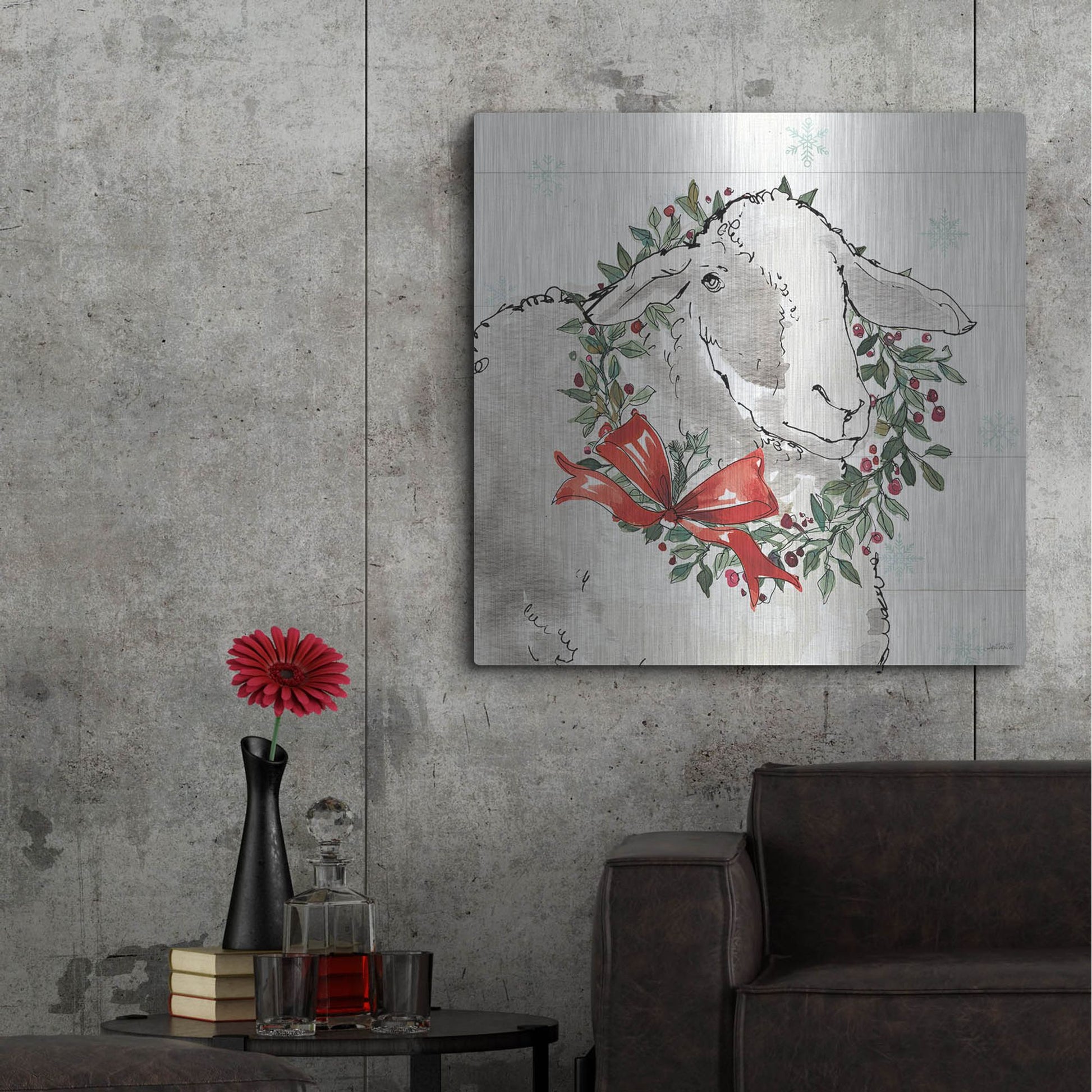 Luxe Metal Art 'Modern Farmhouse XIII Christmas' by Anne Tavoletti, Metal Wall Art,36x36