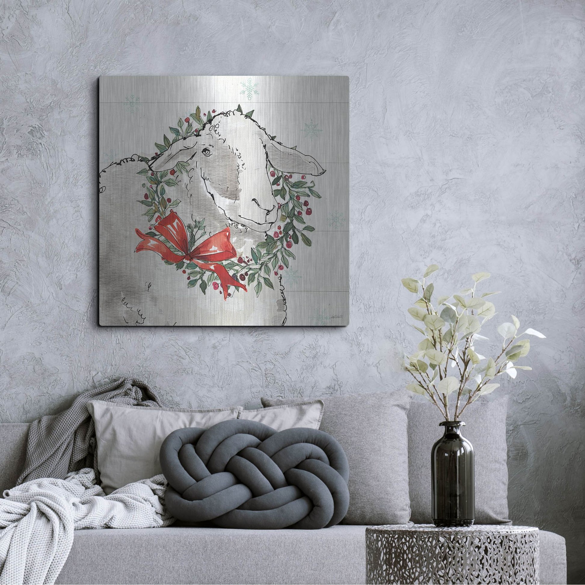 Luxe Metal Art 'Modern Farmhouse XIII Christmas' by Anne Tavoletti, Metal Wall Art,36x36