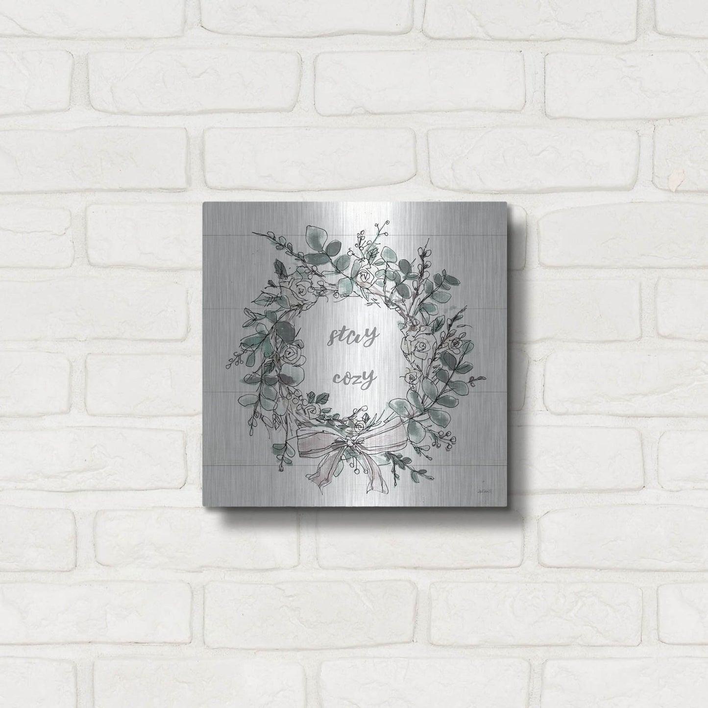 Luxe Metal Art 'Modern Farmhouse VII Stay Cozy' by Anne Tavoletti, Metal Wall Art,12x12