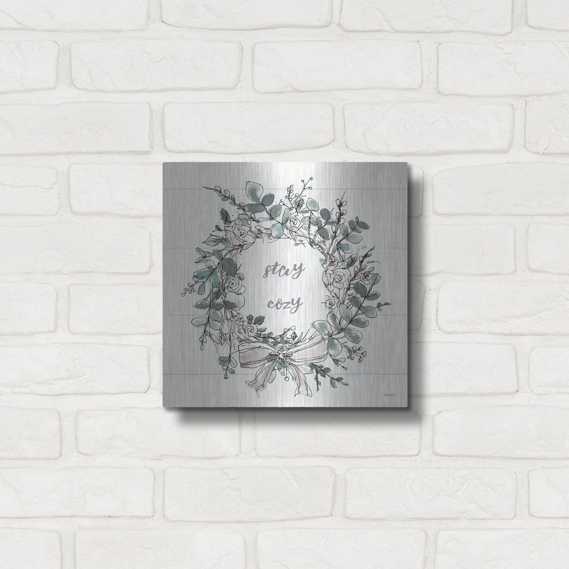 Luxe Metal Art 'Modern Farmhouse VII Stay Cozy' by Anne Tavoletti, Metal Wall Art,12x12