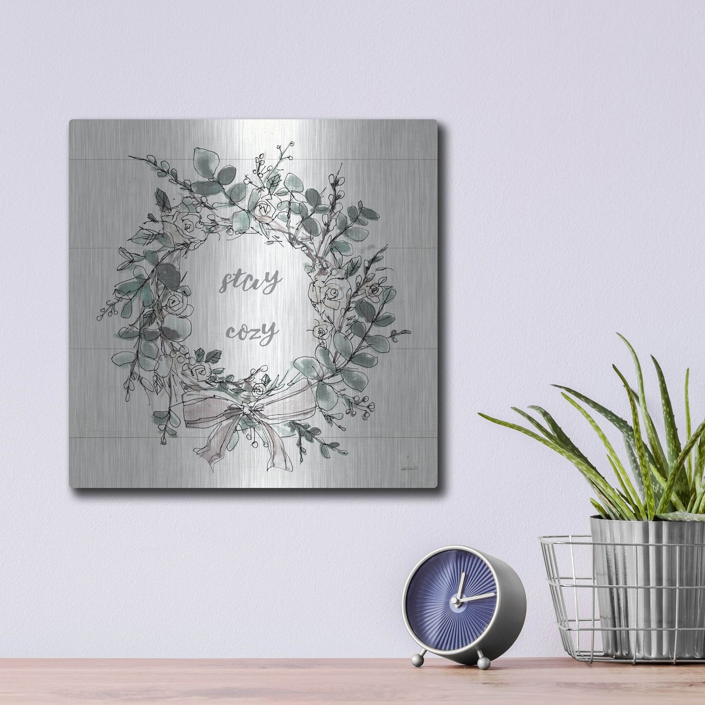 Luxe Metal Art 'Modern Farmhouse VII Stay Cozy' by Anne Tavoletti, Metal Wall Art,12x12