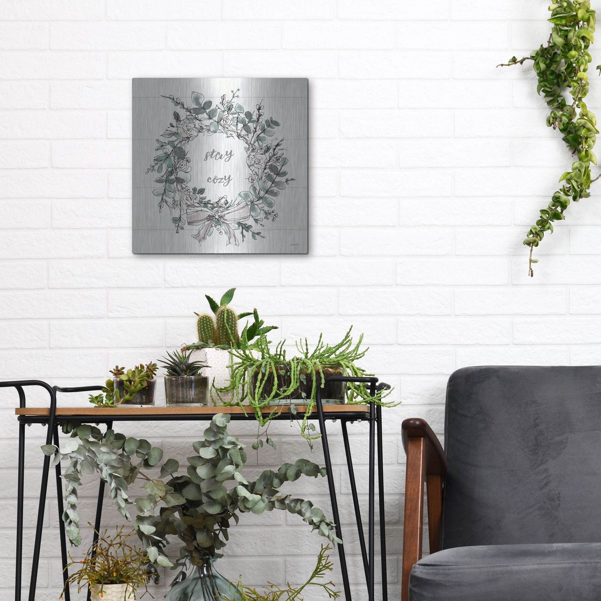 Luxe Metal Art 'Modern Farmhouse VII Stay Cozy' by Anne Tavoletti, Metal Wall Art,12x12