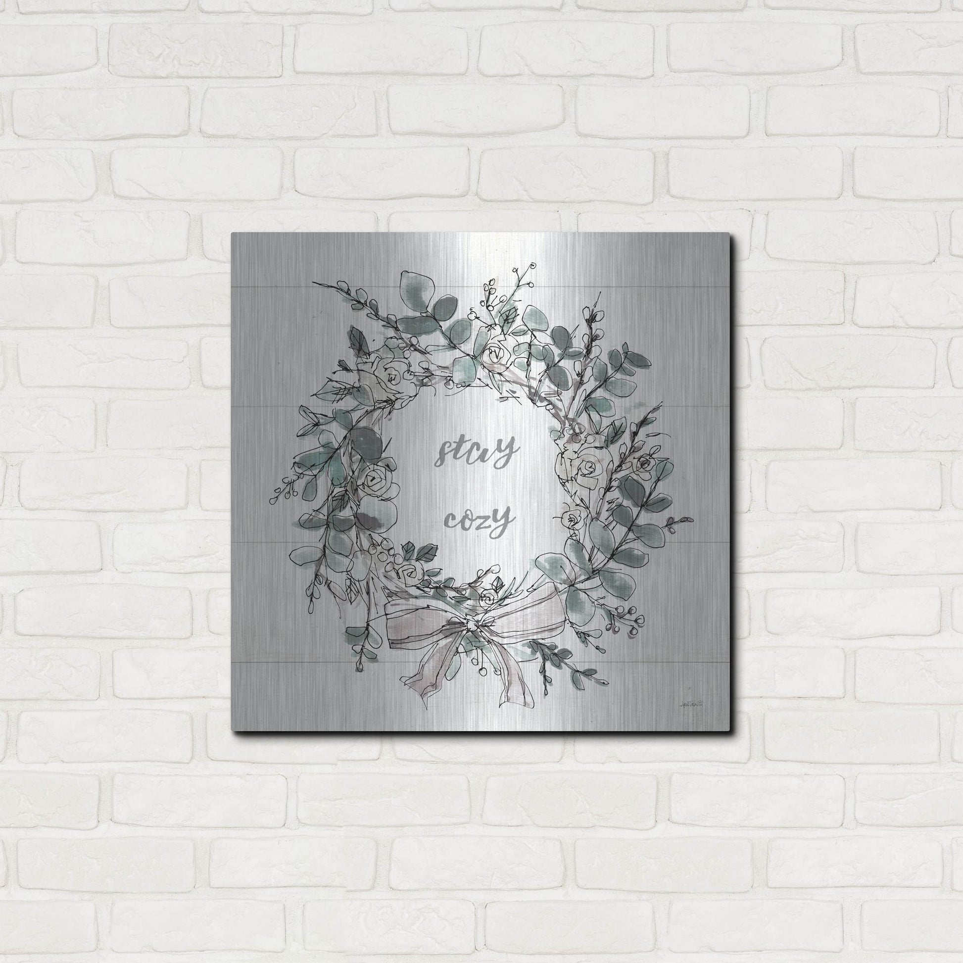 Luxe Metal Art 'Modern Farmhouse VII Stay Cozy' by Anne Tavoletti, Metal Wall Art,24x24