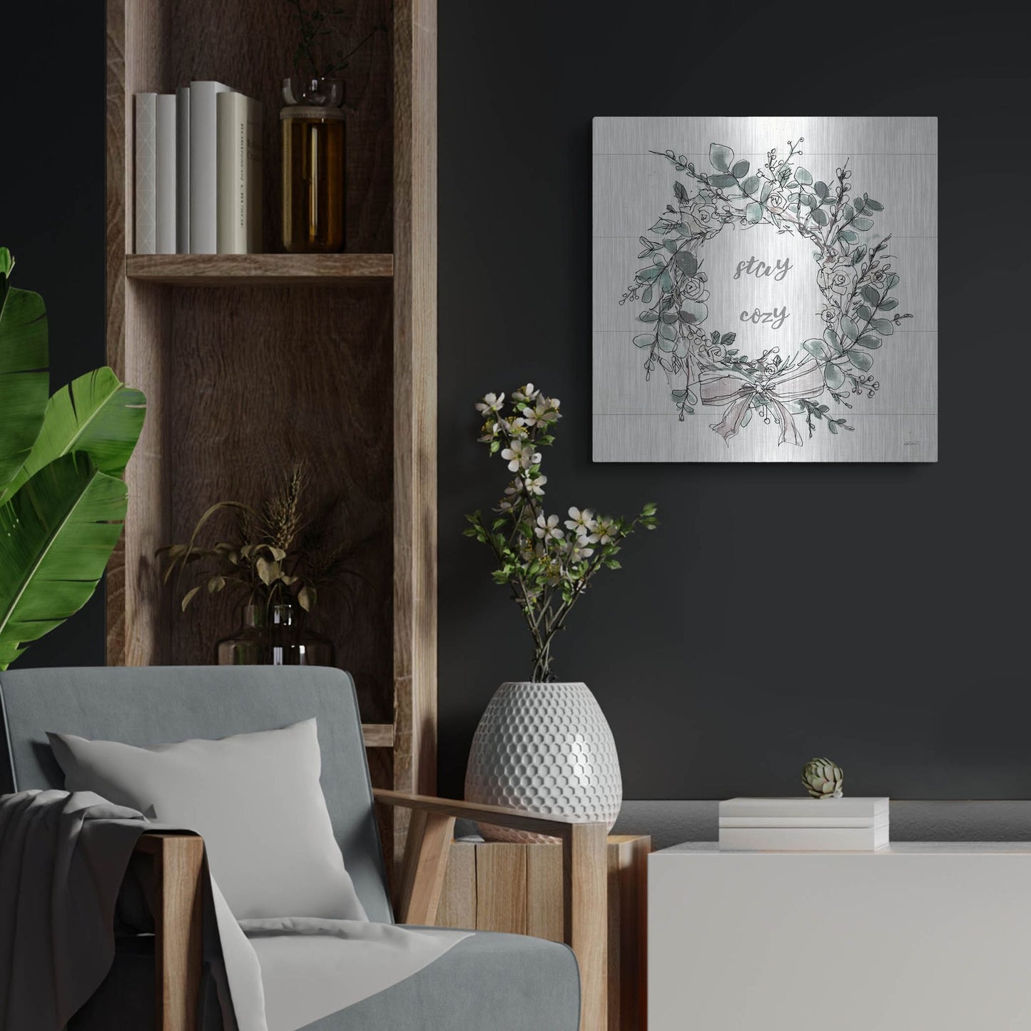 Luxe Metal Art 'Modern Farmhouse VII Stay Cozy' by Anne Tavoletti, Metal Wall Art,24x24