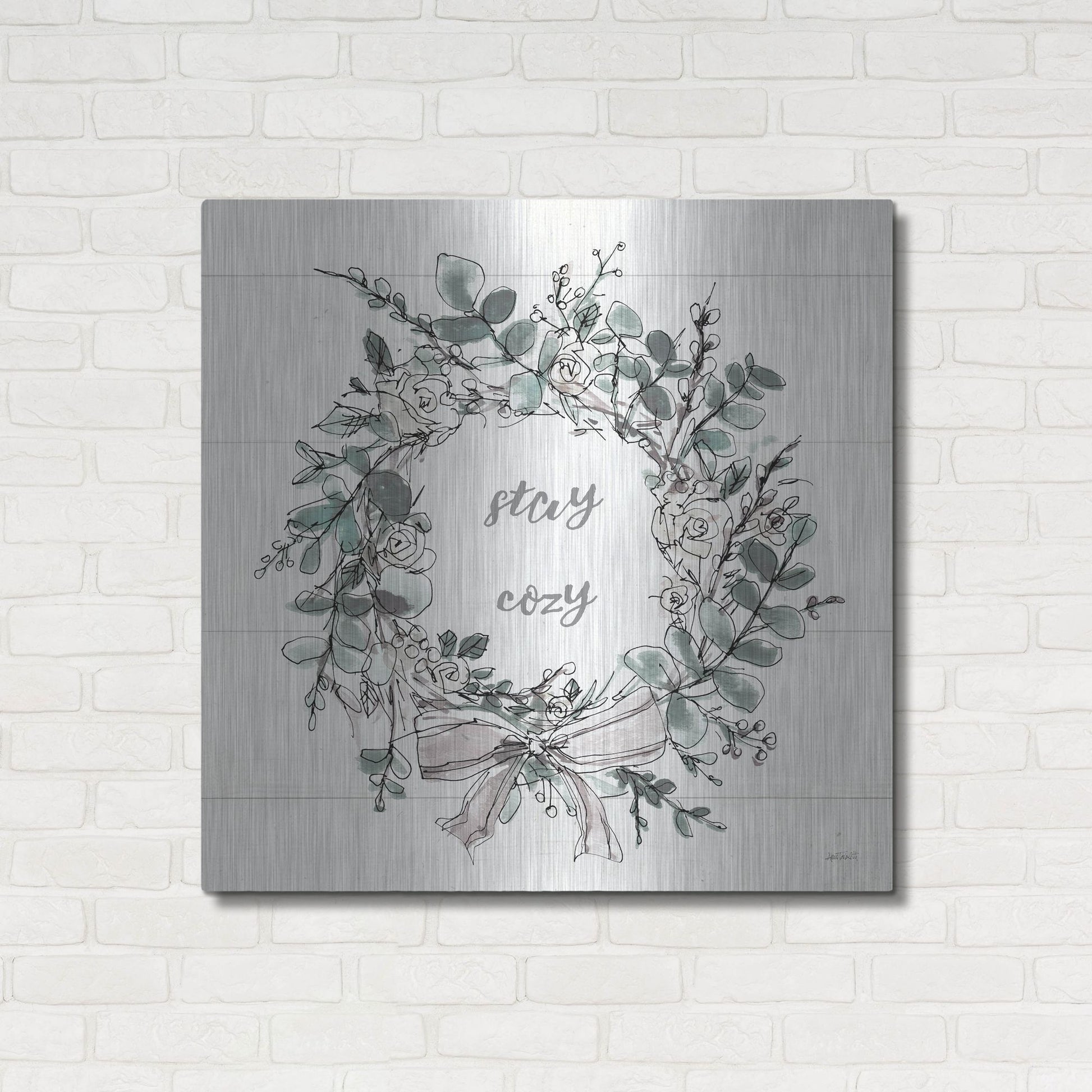 Luxe Metal Art 'Modern Farmhouse VII Stay Cozy' by Anne Tavoletti, Metal Wall Art,36x36