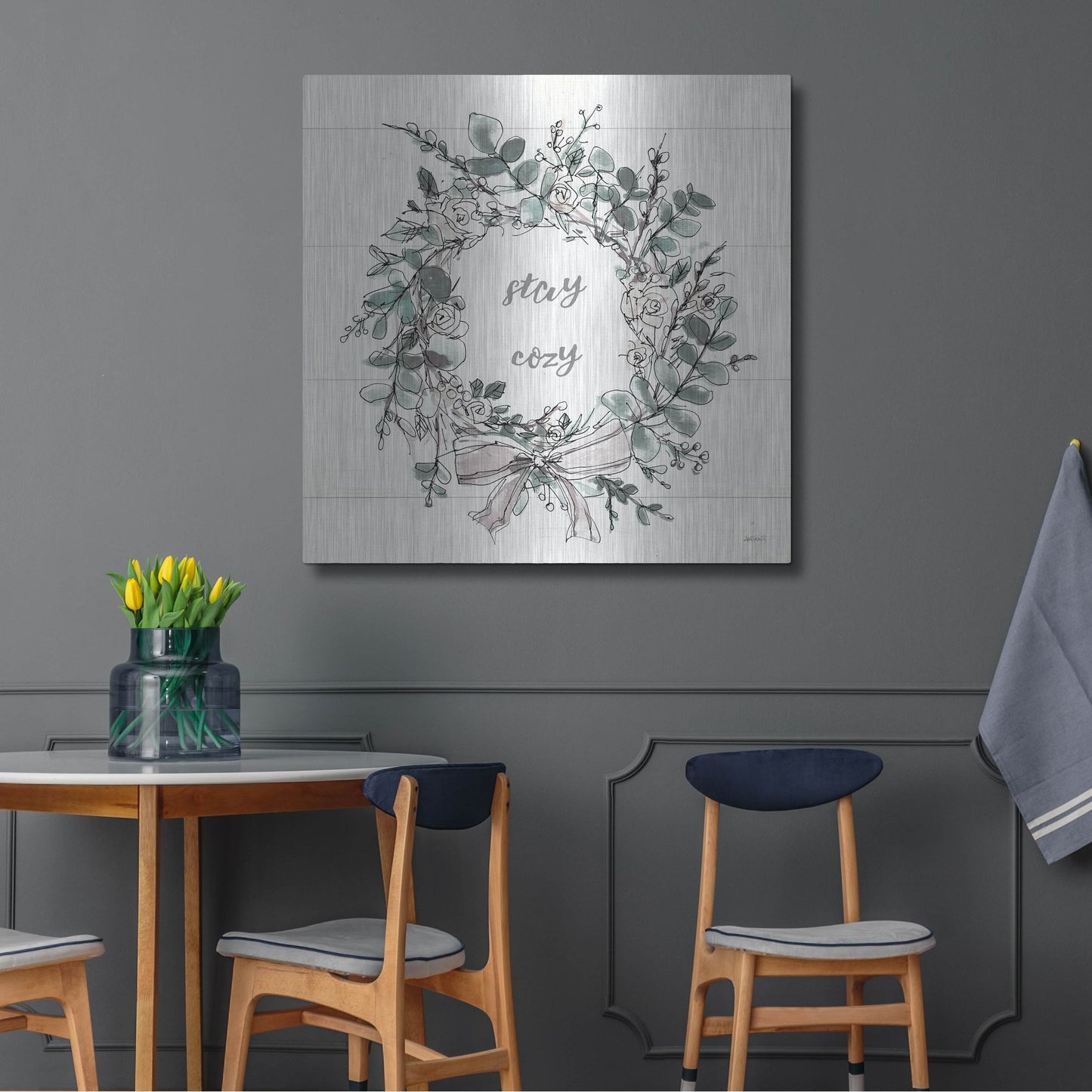 Luxe Metal Art 'Modern Farmhouse VII Stay Cozy' by Anne Tavoletti, Metal Wall Art,36x36