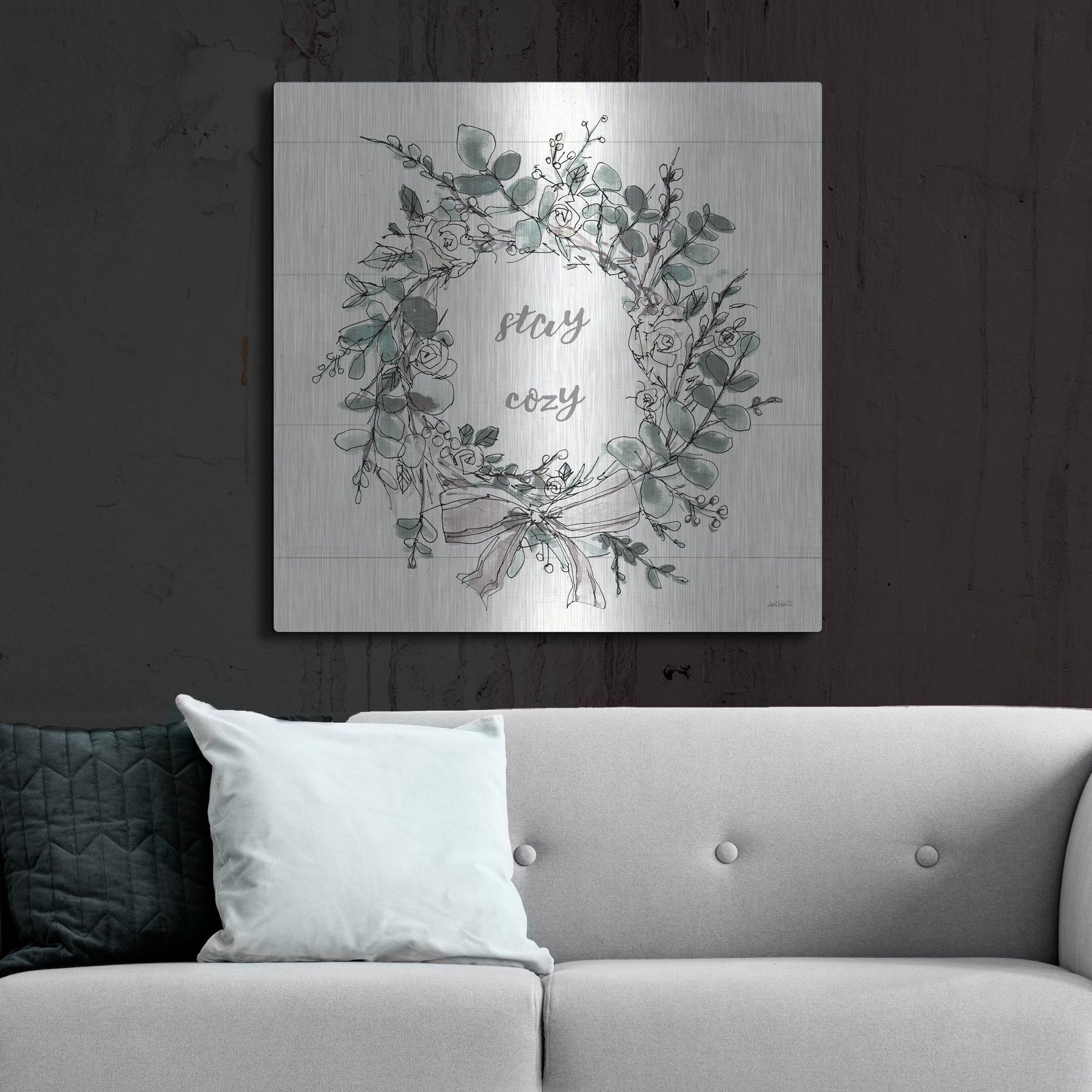 Luxe Metal Art 'Modern Farmhouse VII Stay Cozy' by Anne Tavoletti, Metal Wall Art,36x36