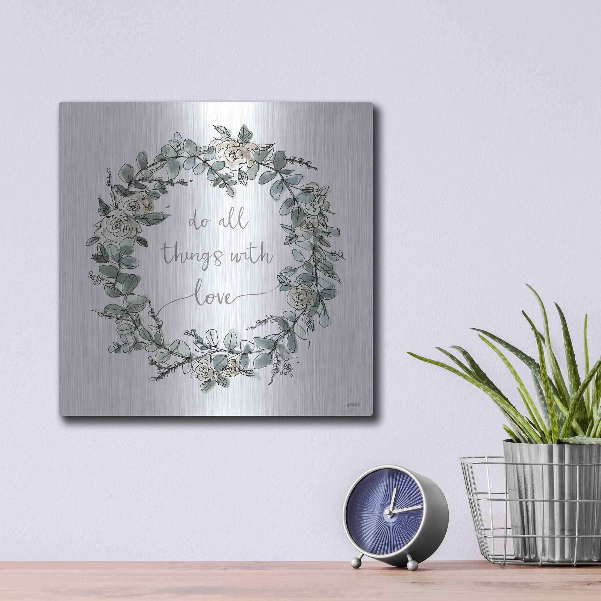 Luxe Metal Art 'Modern Farmhouse VI on White' by Anne Tavoletti, Metal Wall Art,12x12