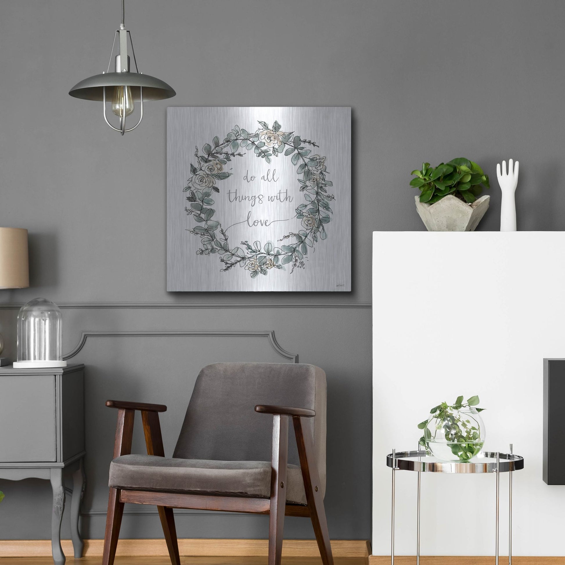 Luxe Metal Art 'Modern Farmhouse VI on White' by Anne Tavoletti, Metal Wall Art,24x24
