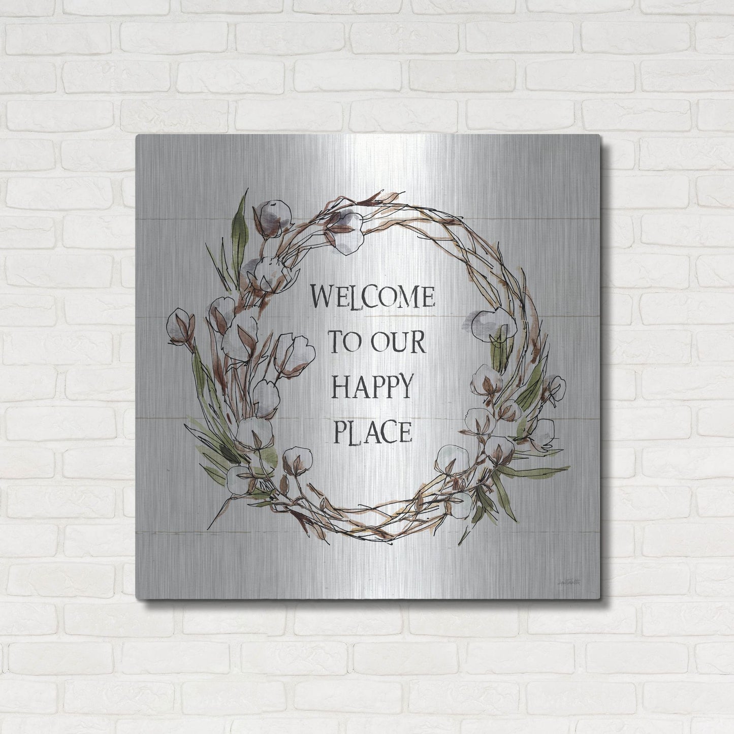 Luxe Metal Art 'Country Life VII Welcome' by Anne Tavoletti, Metal Wall Art,36x36