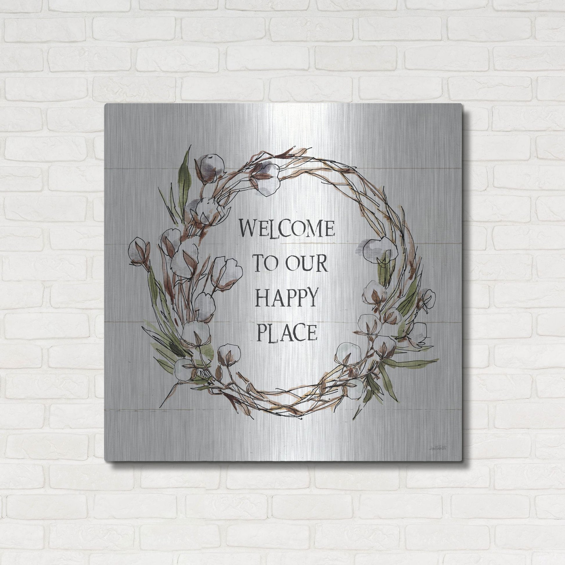 Luxe Metal Art 'Country Life VII Welcome' by Anne Tavoletti, Metal Wall Art,36x36