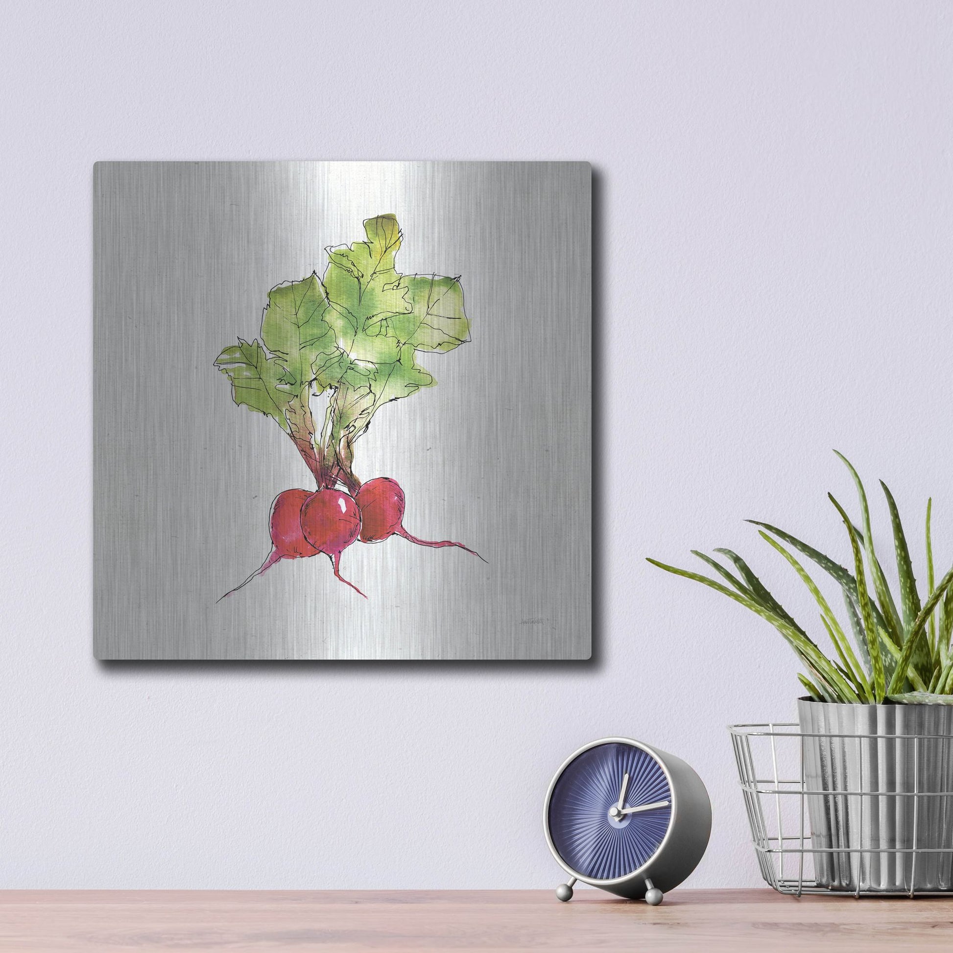 Luxe Metal Art 'Veggie Market II Radish' by Anne Tavoletti, Metal Wall Art,12x12