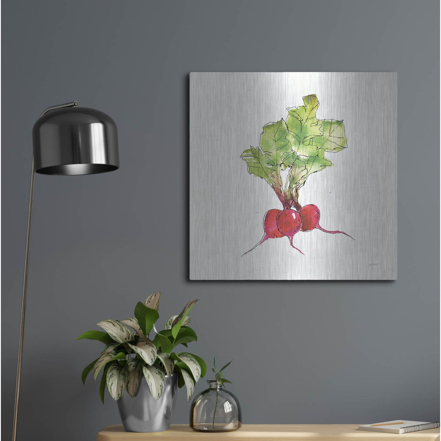 Luxe Metal Art 'Veggie Market II Radish' by Anne Tavoletti, Metal Wall Art,24x24