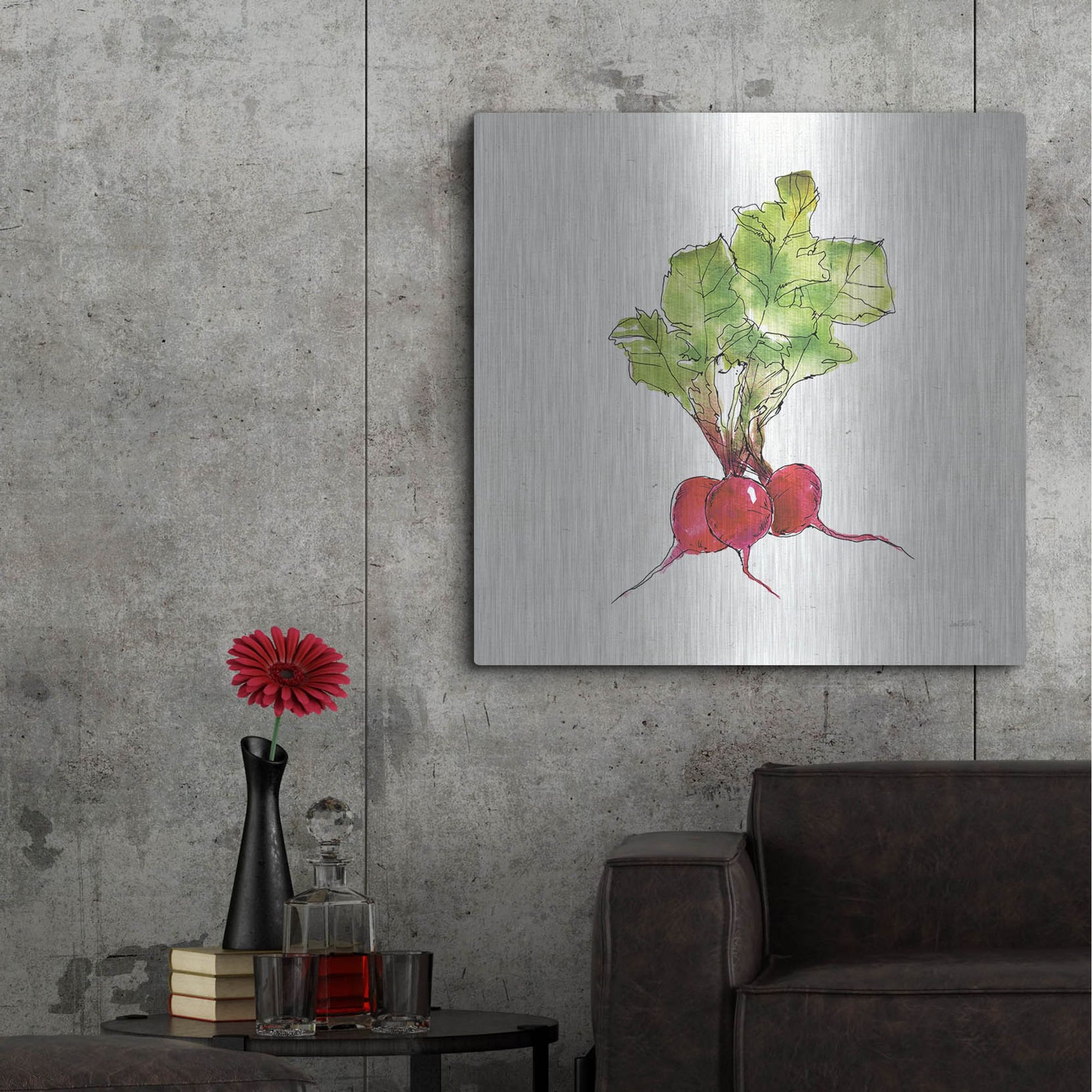 Luxe Metal Art 'Veggie Market II Radish' by Anne Tavoletti, Metal Wall Art,36x36
