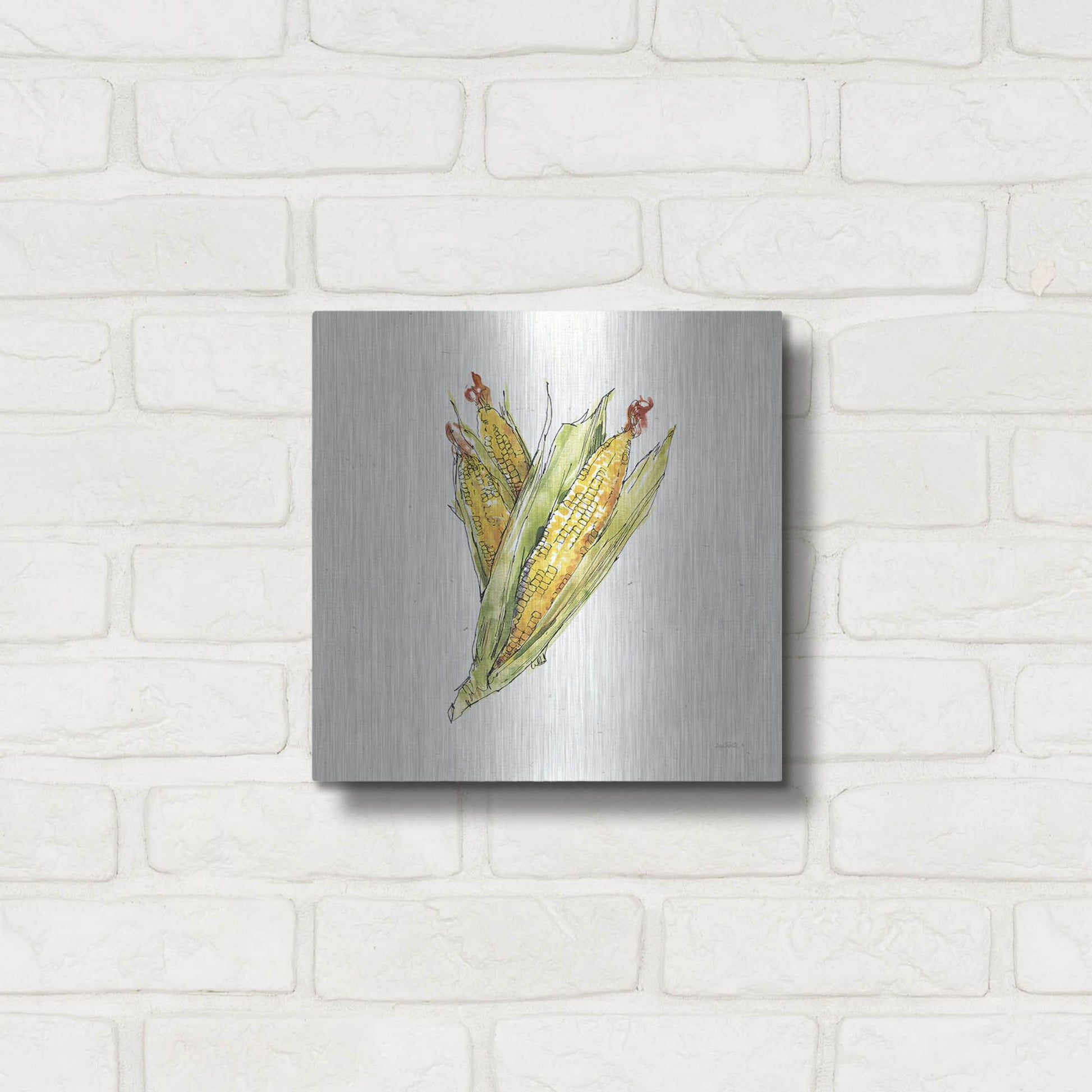 Luxe Metal Art 'Veggie Market III Corn' by Anne Tavoletti, Metal Wall Art,12x12