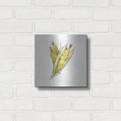 Luxe Metal Art 'Veggie Market III Corn' by Anne Tavoletti, Metal Wall Art,12x12