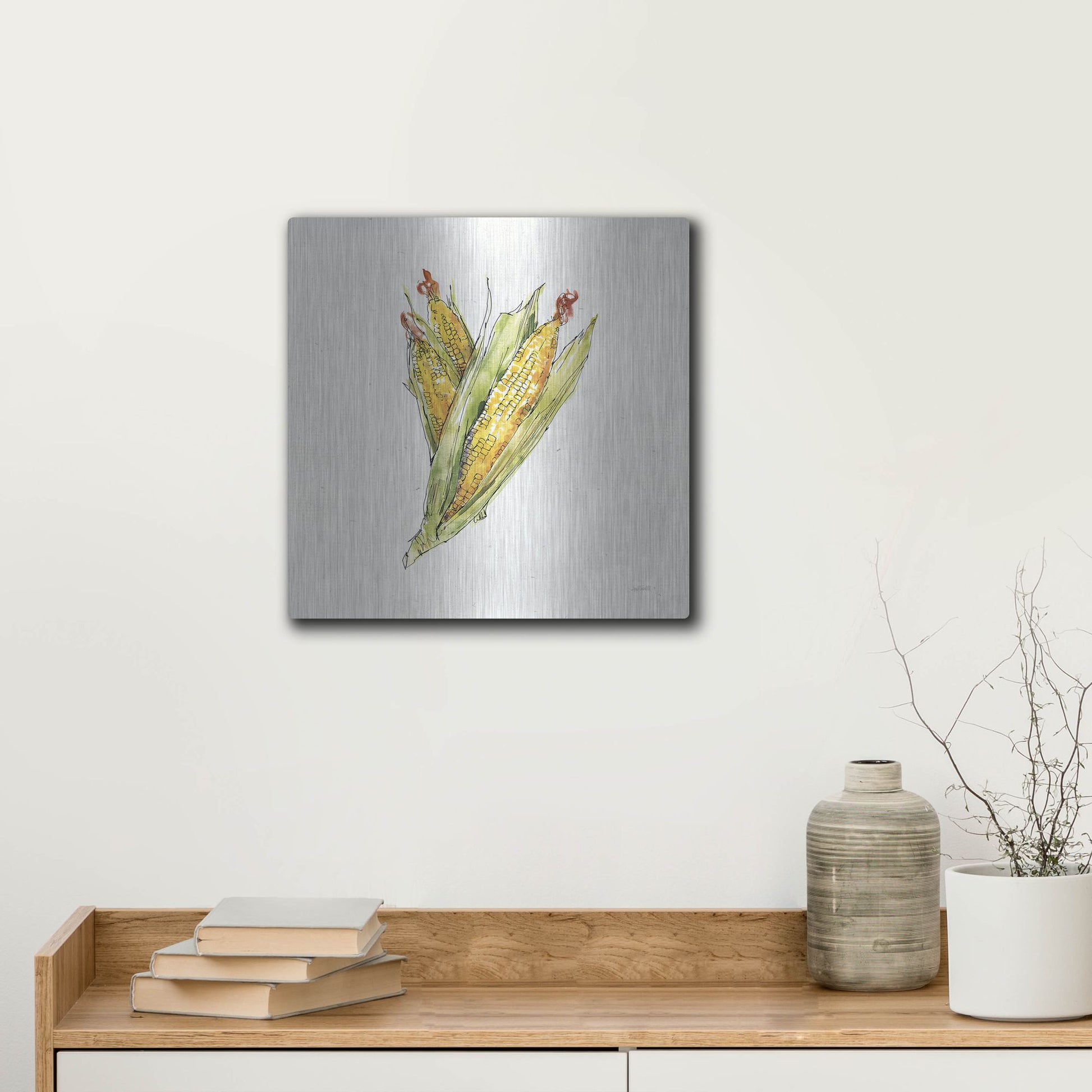 Luxe Metal Art 'Veggie Market III Corn' by Anne Tavoletti, Metal Wall Art,12x12