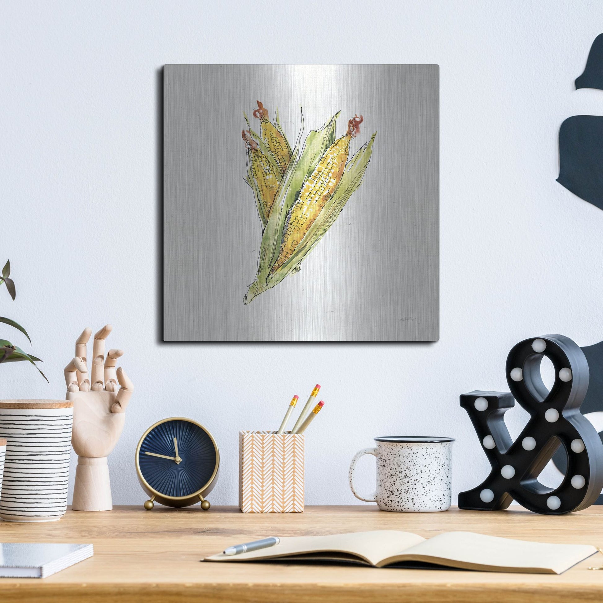 Luxe Metal Art 'Veggie Market III Corn' by Anne Tavoletti, Metal Wall Art,12x12