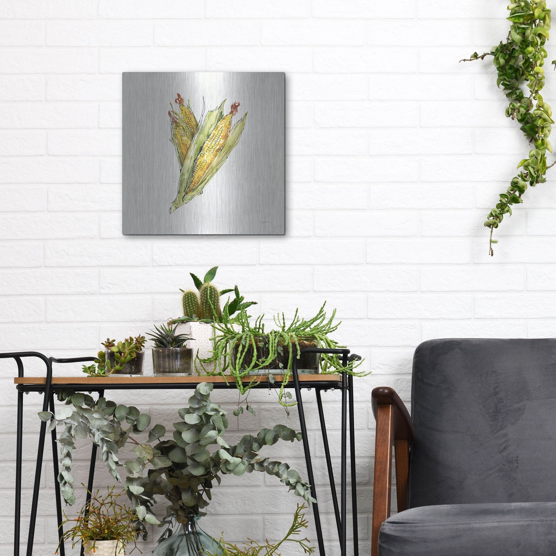 Luxe Metal Art 'Veggie Market III Corn' by Anne Tavoletti, Metal Wall Art,12x12