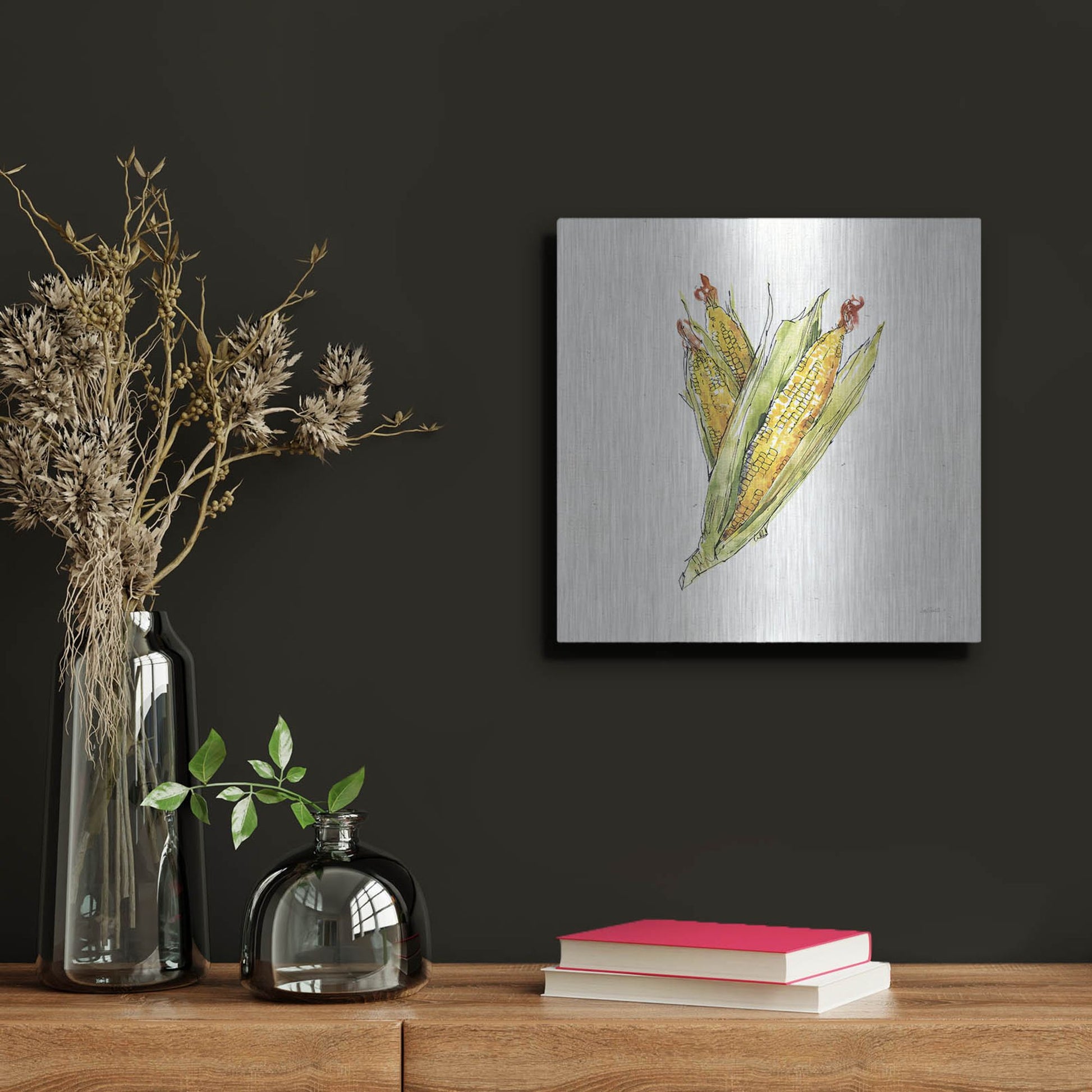 Luxe Metal Art 'Veggie Market III Corn' by Anne Tavoletti, Metal Wall Art,12x12
