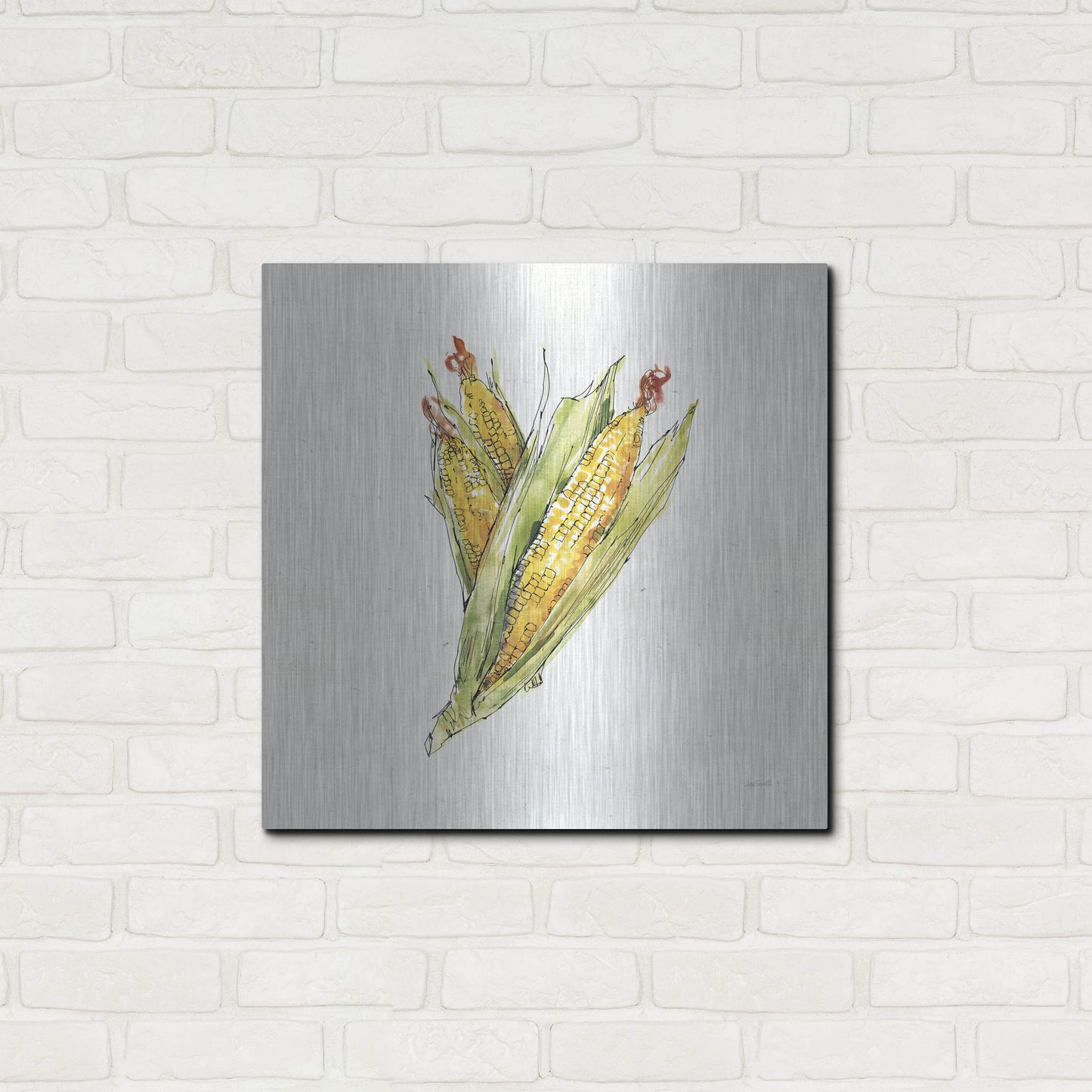 Luxe Metal Art 'Veggie Market III Corn' by Anne Tavoletti, Metal Wall Art,24x24