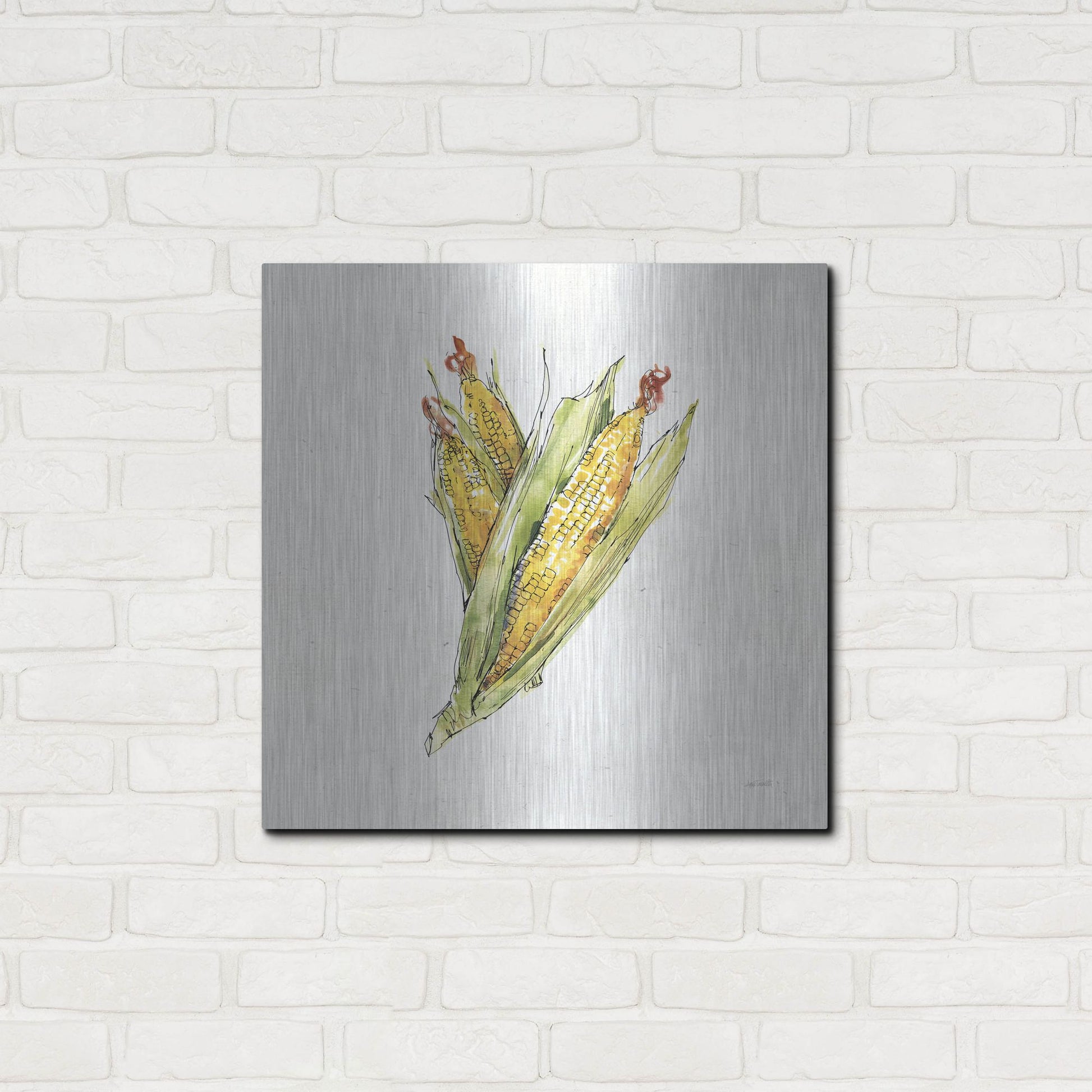 Luxe Metal Art 'Veggie Market III Corn' by Anne Tavoletti, Metal Wall Art,24x24