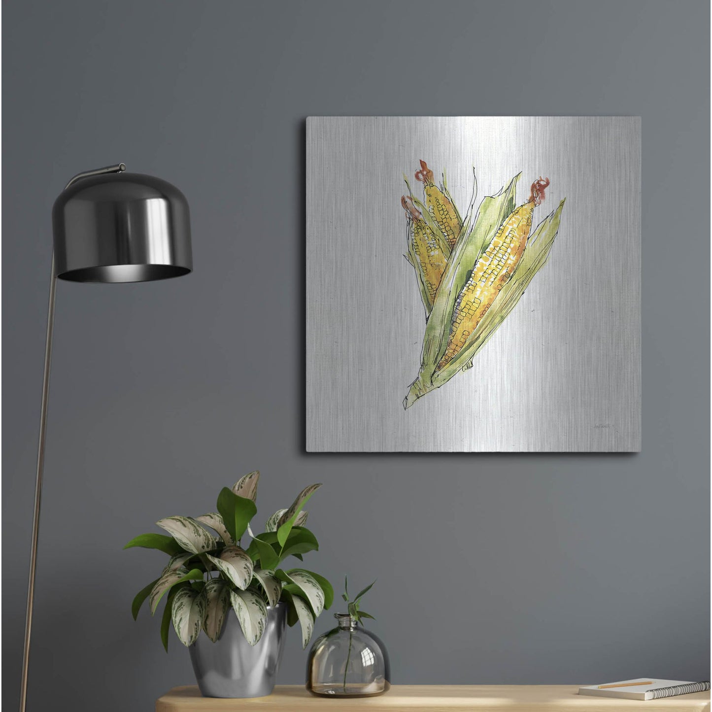 Luxe Metal Art 'Veggie Market III Corn' by Anne Tavoletti, Metal Wall Art,24x24