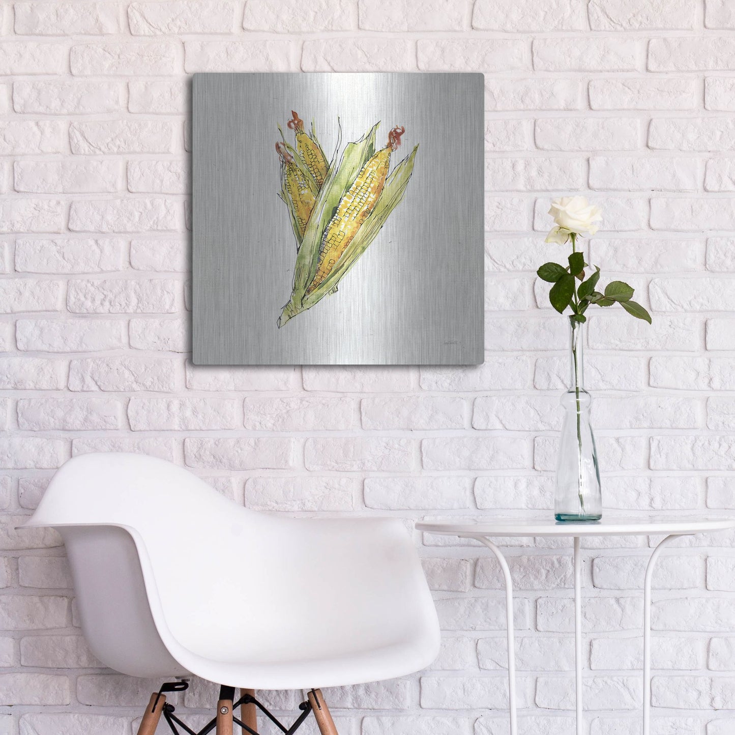 Luxe Metal Art 'Veggie Market III Corn' by Anne Tavoletti, Metal Wall Art,24x24