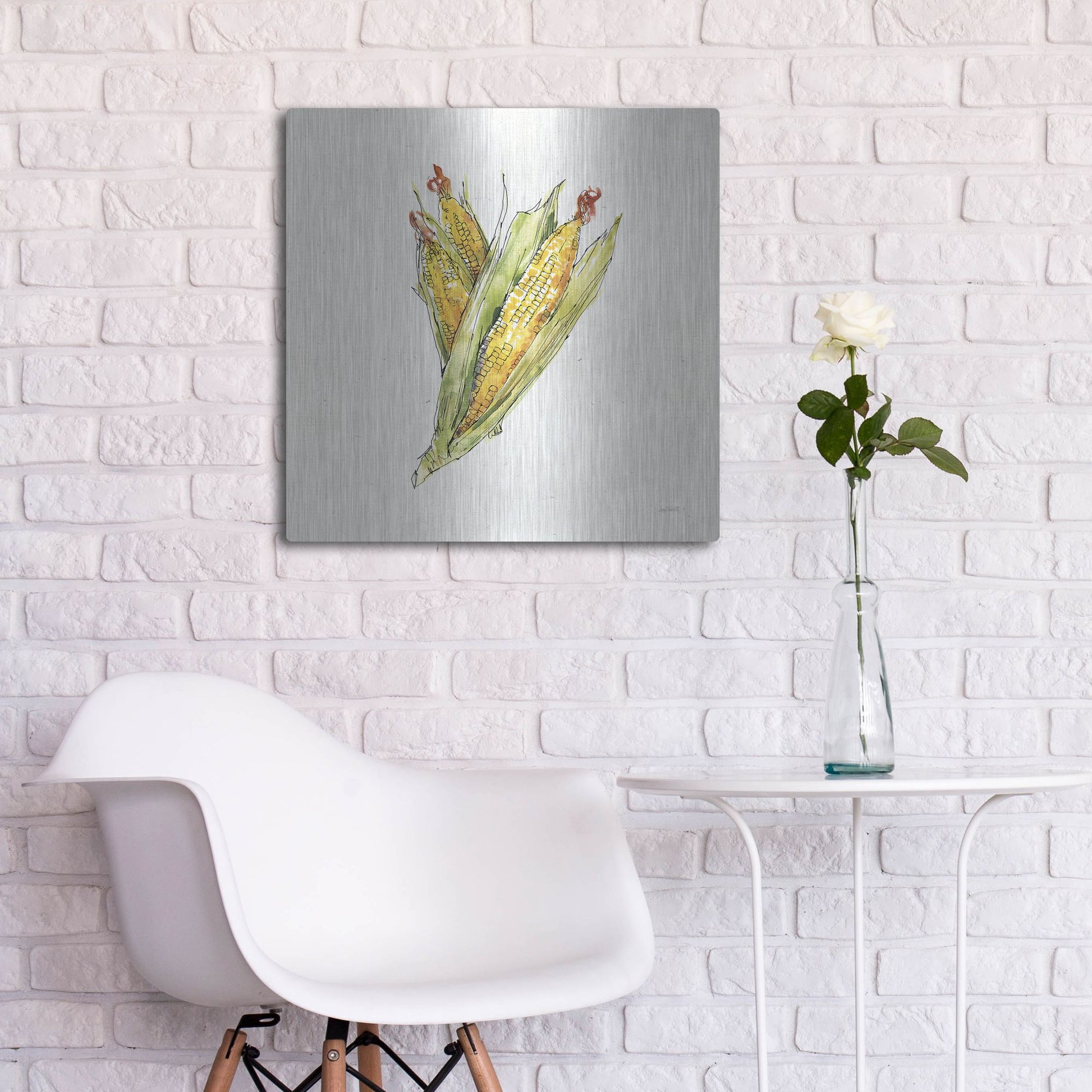 Luxe Metal Art 'Veggie Market III Corn' by Anne Tavoletti, Metal Wall Art,24x24