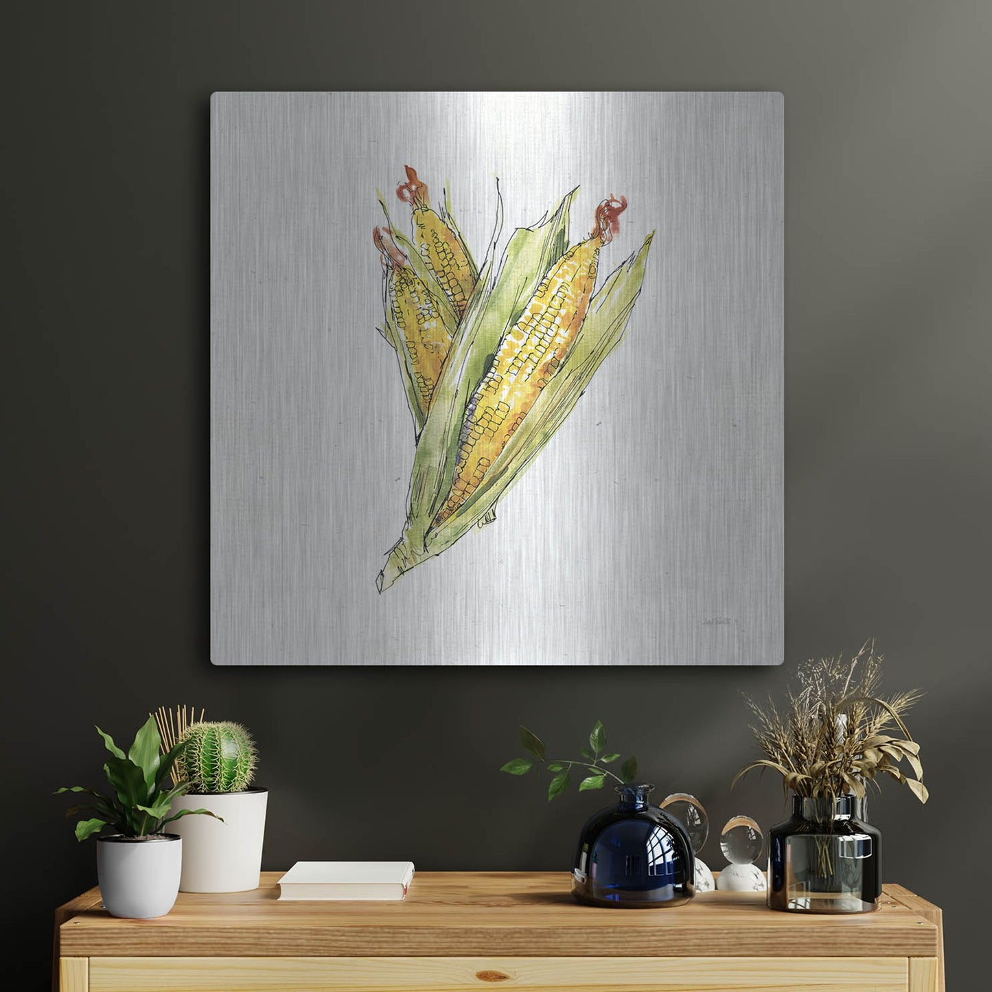 Luxe Metal Art 'Veggie Market III Corn' by Anne Tavoletti, Metal Wall Art,24x24