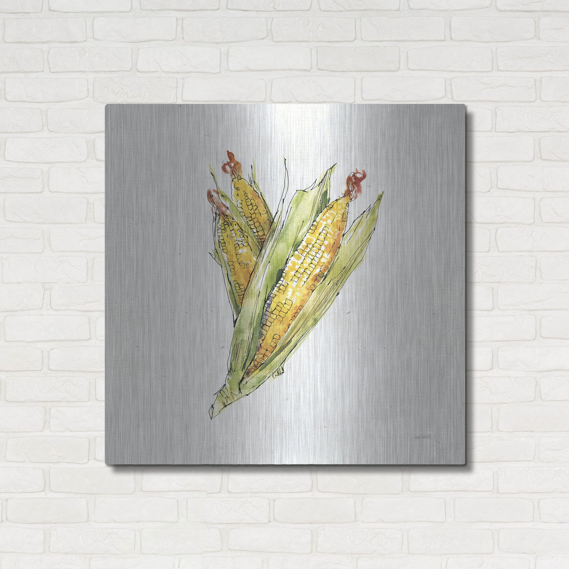 Luxe Metal Art 'Veggie Market III Corn' by Anne Tavoletti, Metal Wall Art,36x36