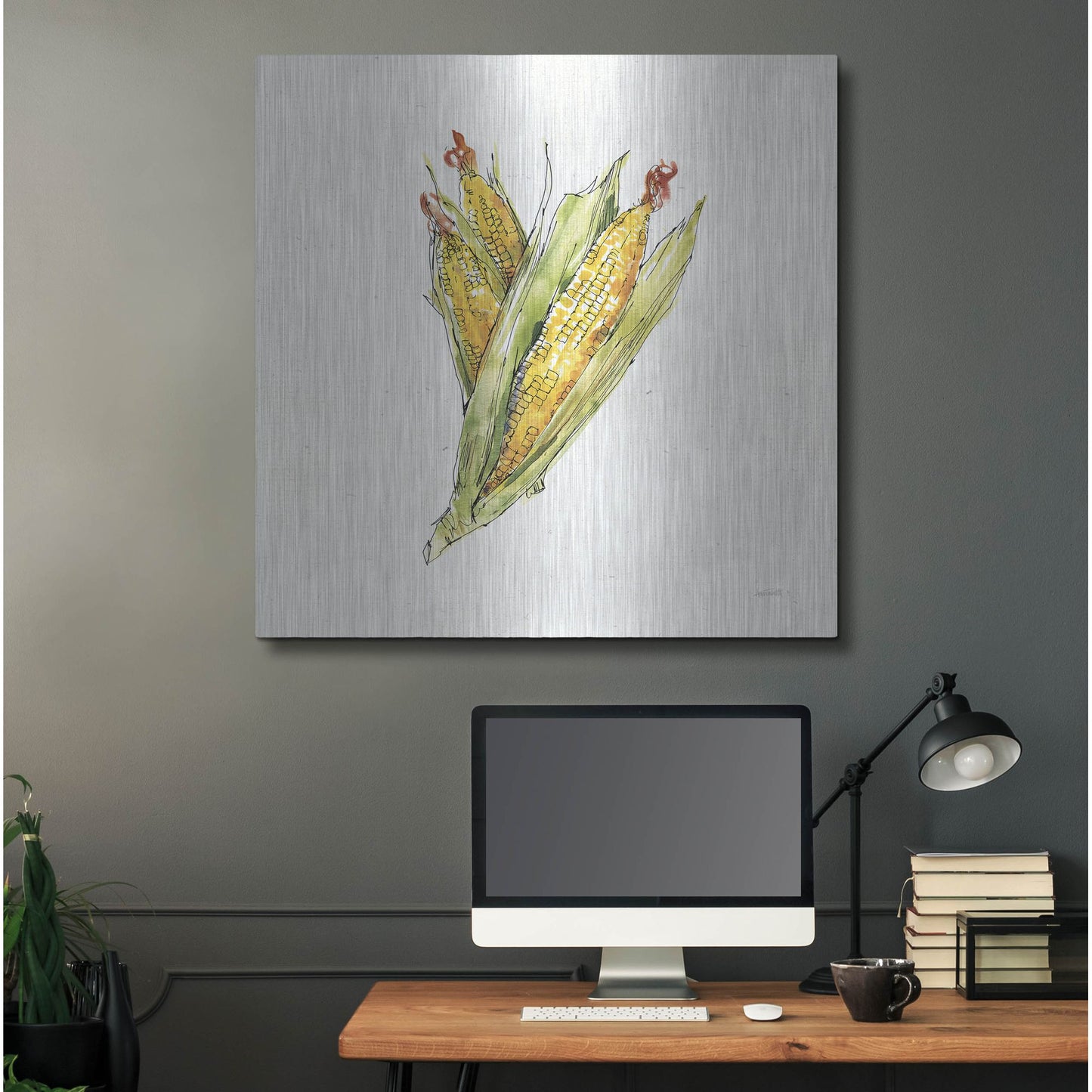 Luxe Metal Art 'Veggie Market III Corn' by Anne Tavoletti, Metal Wall Art,36x36