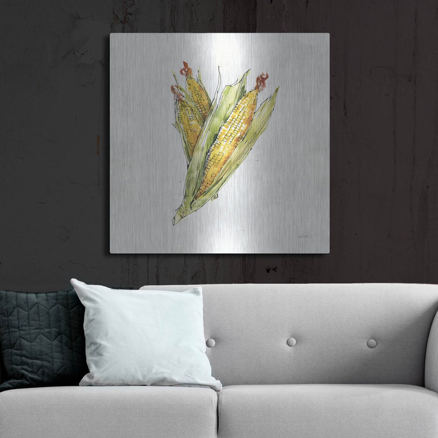 Luxe Metal Art 'Veggie Market III Corn' by Anne Tavoletti, Metal Wall Art,36x36