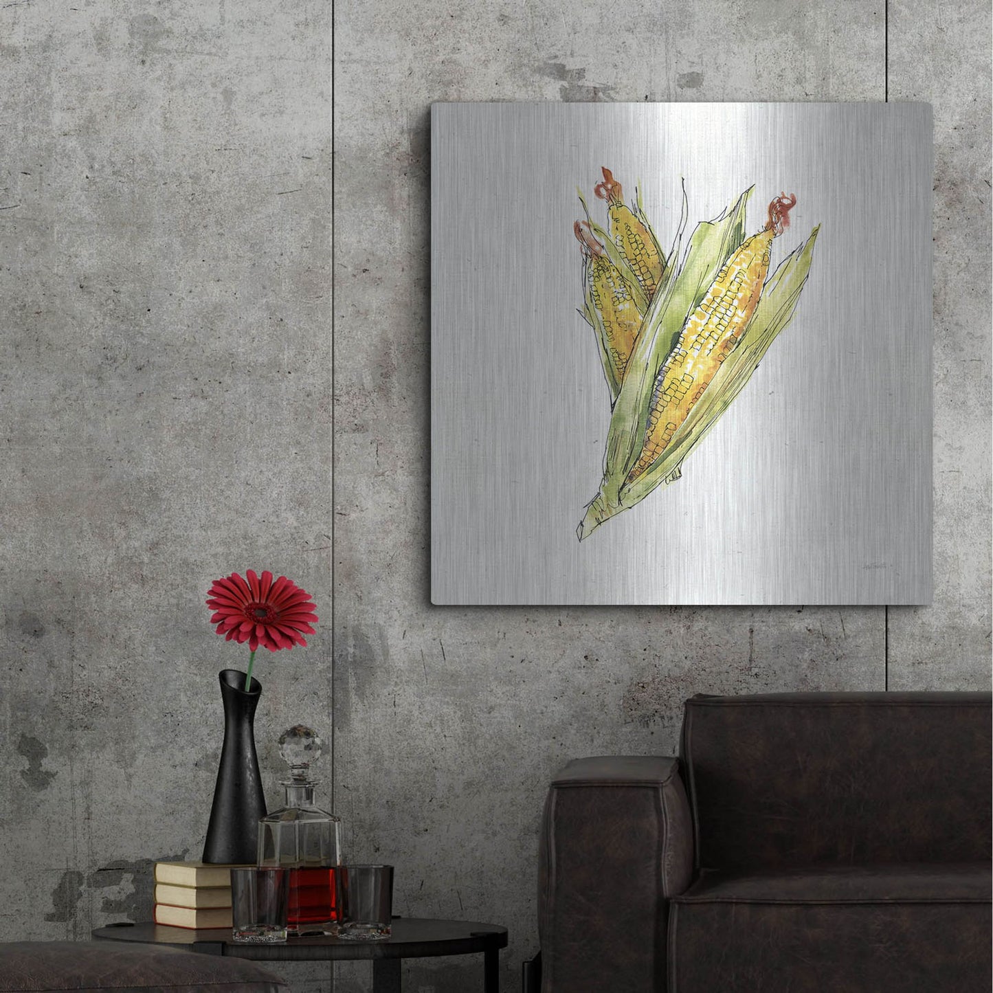 Luxe Metal Art 'Veggie Market III Corn' by Anne Tavoletti, Metal Wall Art,36x36