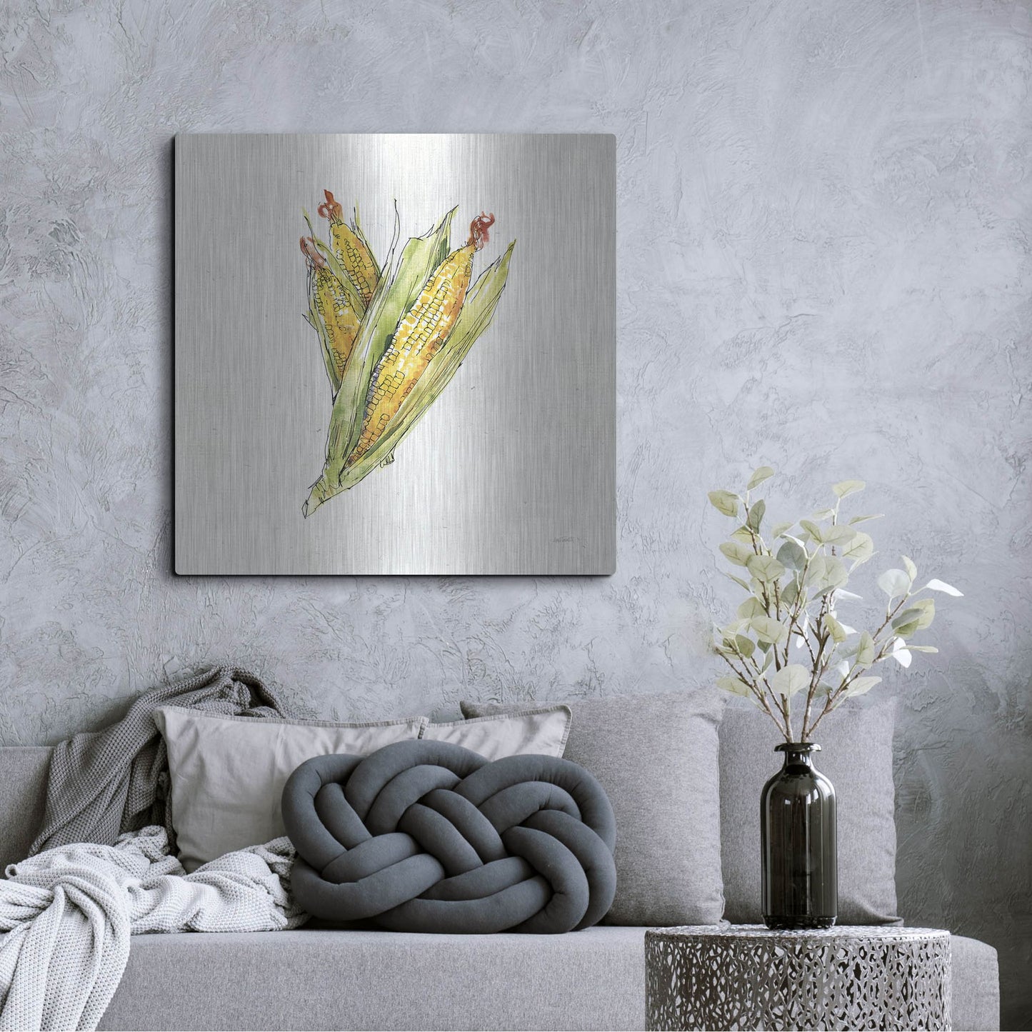 Luxe Metal Art 'Veggie Market III Corn' by Anne Tavoletti, Metal Wall Art,36x36