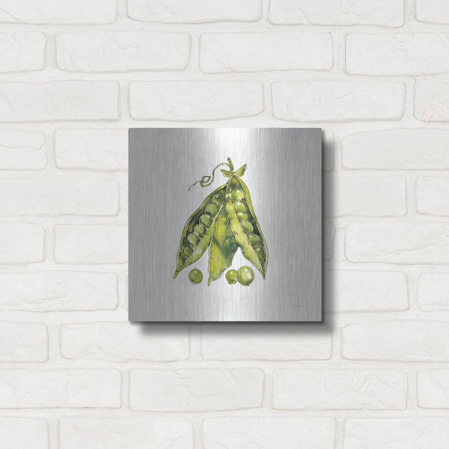 Luxe Metal Art 'Veggie Market IV Peas' by Anne Tavoletti, Metal Wall Art,12x12