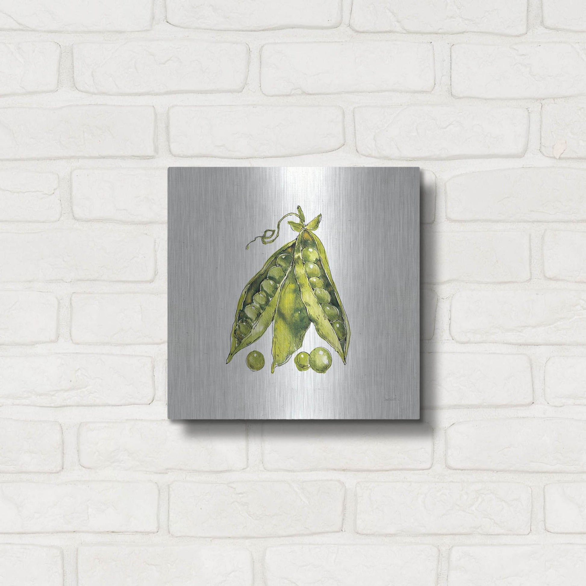 Luxe Metal Art 'Veggie Market IV Peas' by Anne Tavoletti, Metal Wall Art,12x12