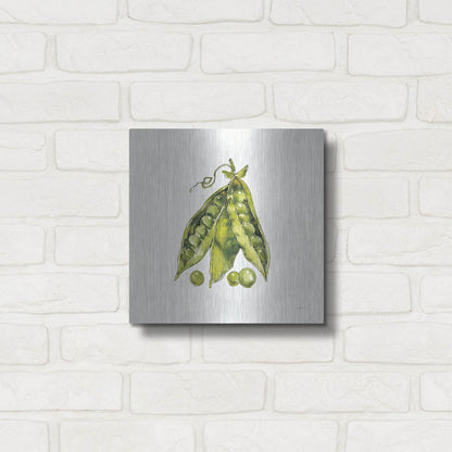 Luxe Metal Art 'Veggie Market IV Peas' by Anne Tavoletti, Metal Wall Art,12x12