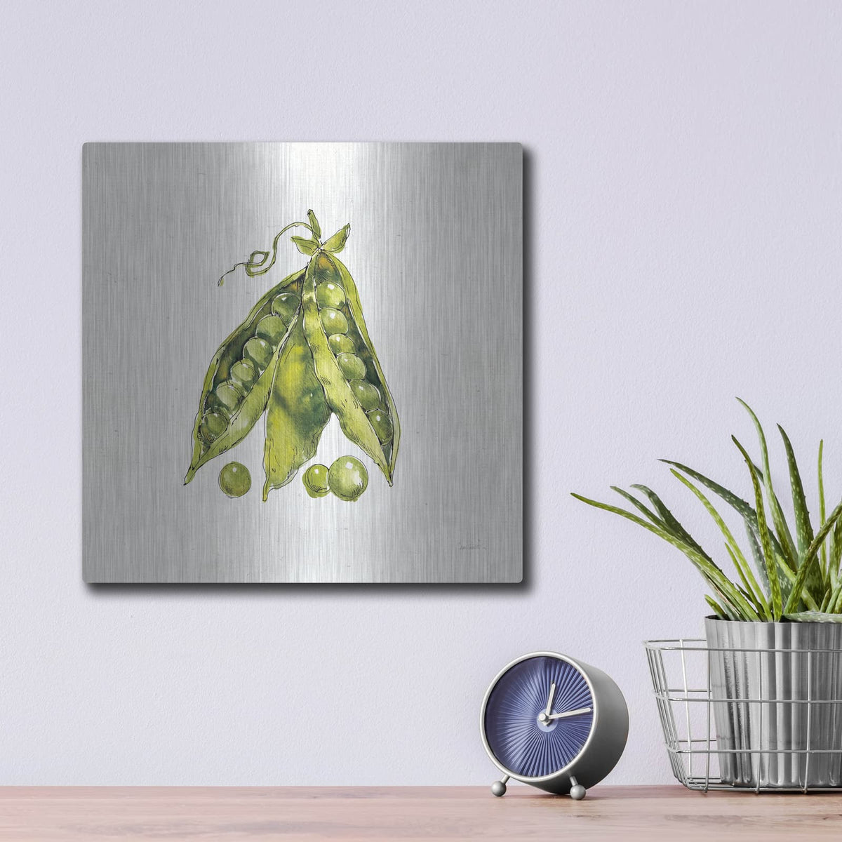 'Veggie Market IV Peas' by Anne Tavoletti – Metal Wall Art, 12x12 room view