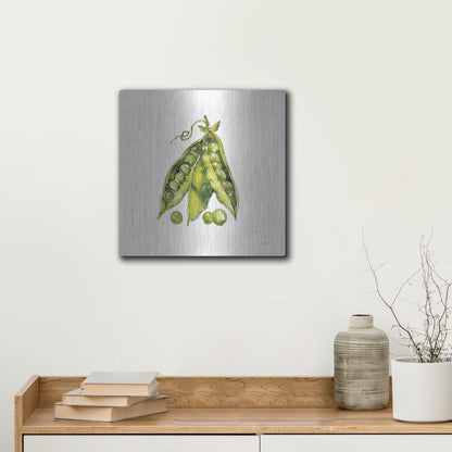 Luxe Metal Art 'Veggie Market IV Peas' by Anne Tavoletti, Metal Wall Art,12x12